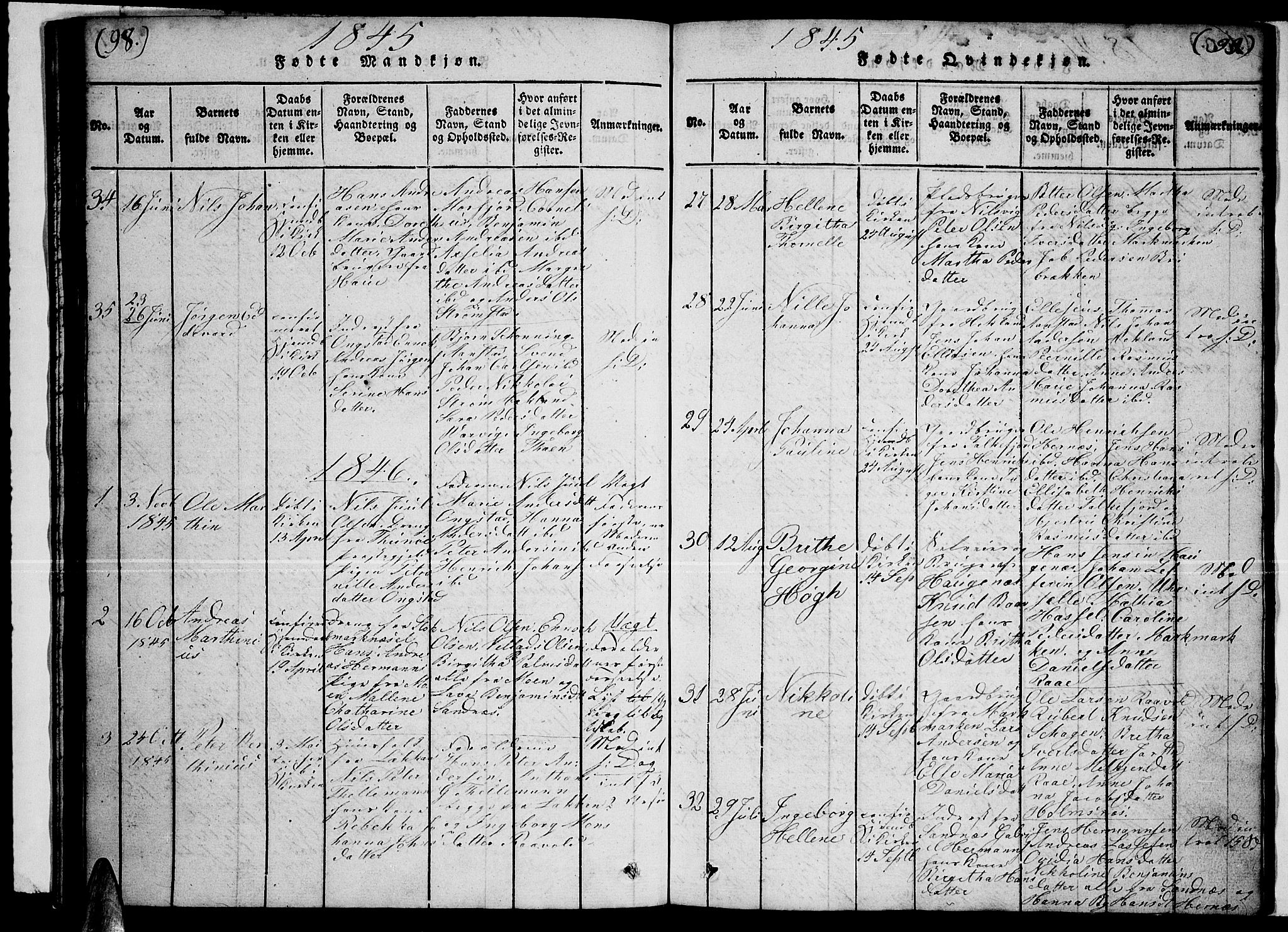 Ministerialprotokoller, klokkerbøker og fødselsregistre - Nordland, AV/SAT-A-1459/888/L1263: Parish register (copy) no. 888C02 /1, 1820-1850, p. 98-99