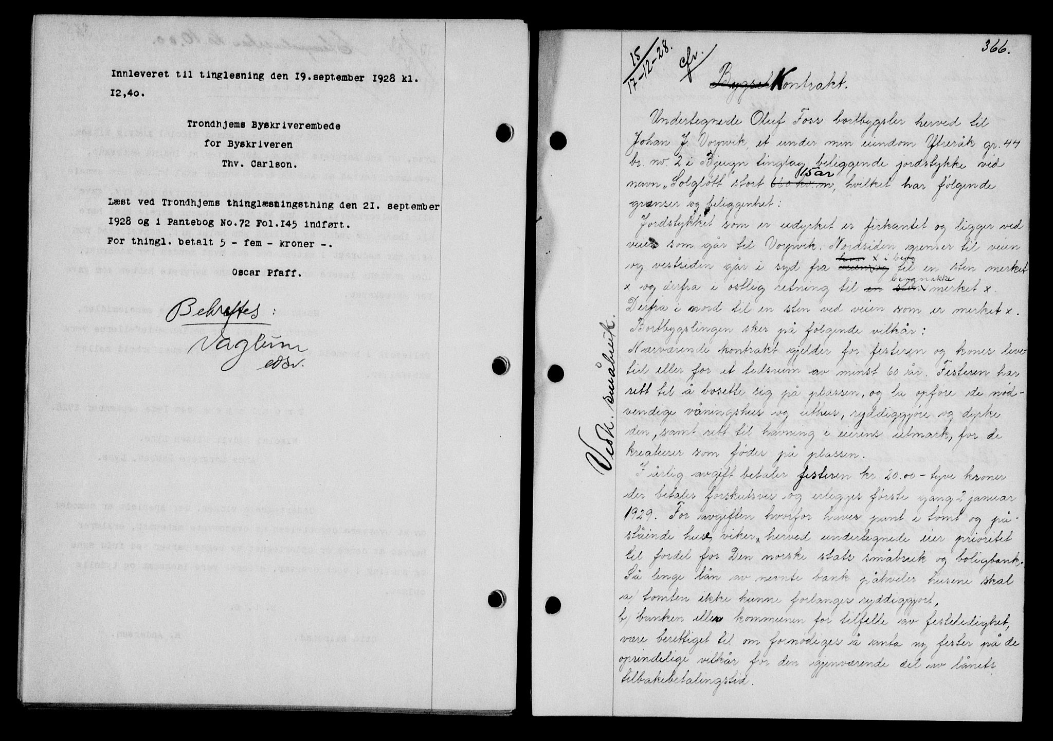 Fosen sorenskriveri, AV/SAT-A-1107/1/2/2C/L0067: Mortgage book no. 58, 1928-1929, p. 366, Deed date: 17.12.1928