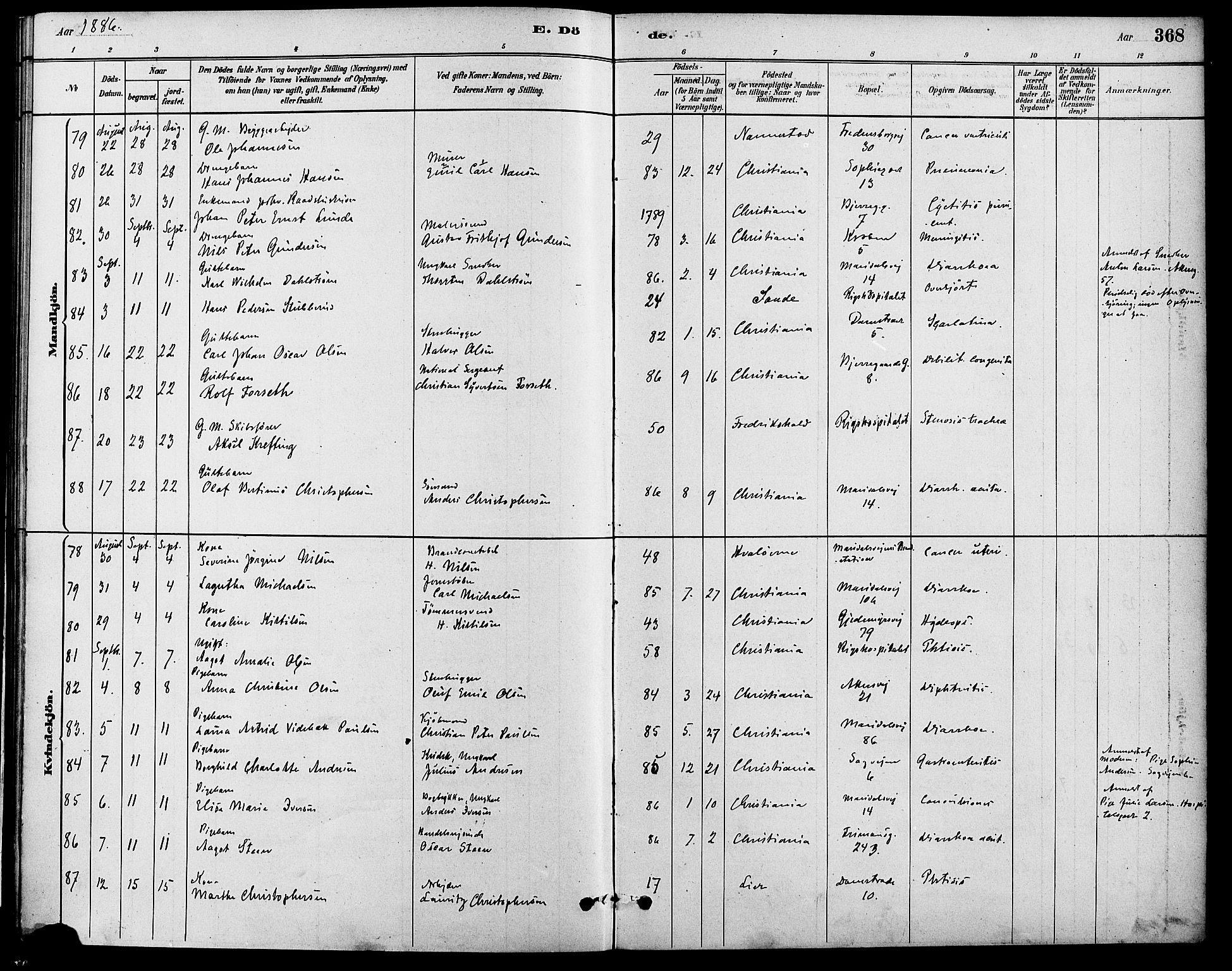 Gamle Aker prestekontor Kirkebøker, AV/SAO-A-10617a/F/L0006: Parish register (official) no. 6, 1880-1887, p. 368