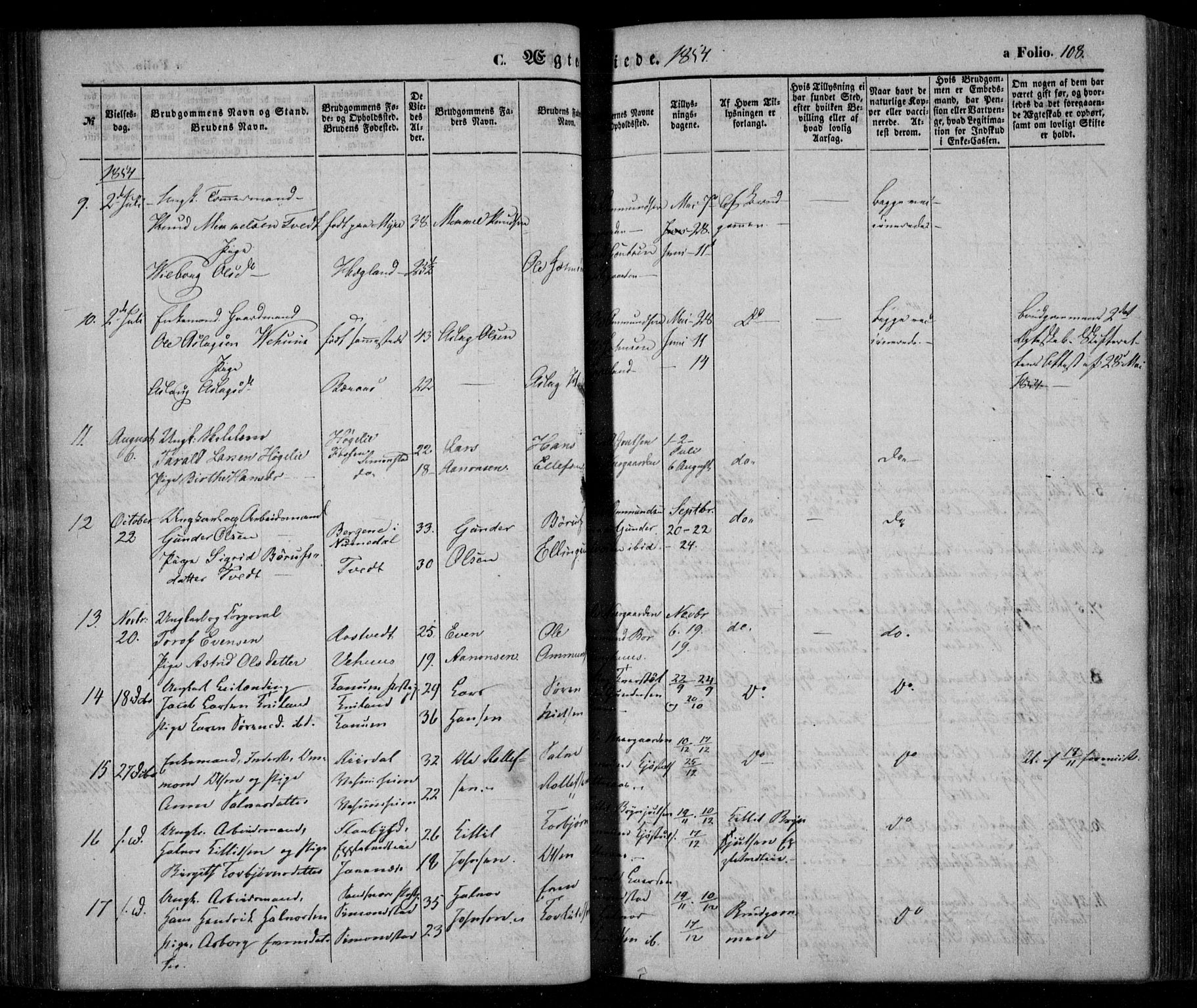 Åmli sokneprestkontor, SAK/1111-0050/F/Fa/Fac/L0008: Parish register (official) no. A 8, 1852-1869, p. 108