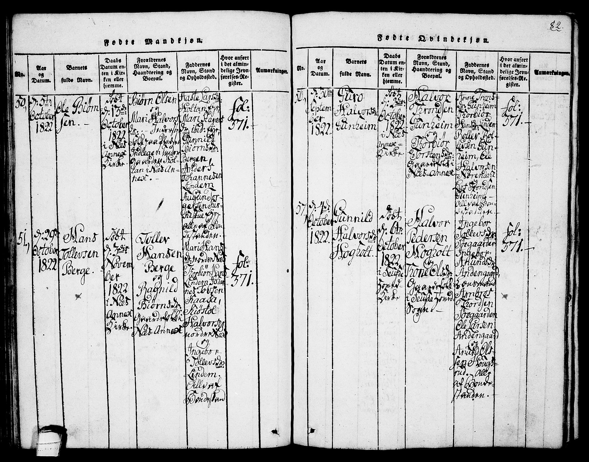 Sauherad kirkebøker, SAKO/A-298/G/Ga/L0001: Parish register (copy) no. I 1, 1815-1827, p. 82