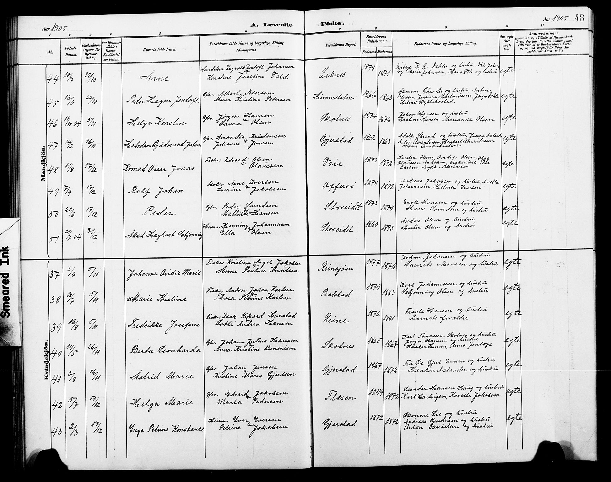 Ministerialprotokoller, klokkerbøker og fødselsregistre - Nordland, AV/SAT-A-1459/881/L1168: Parish register (copy) no. 881C05, 1900-1911, p. 48