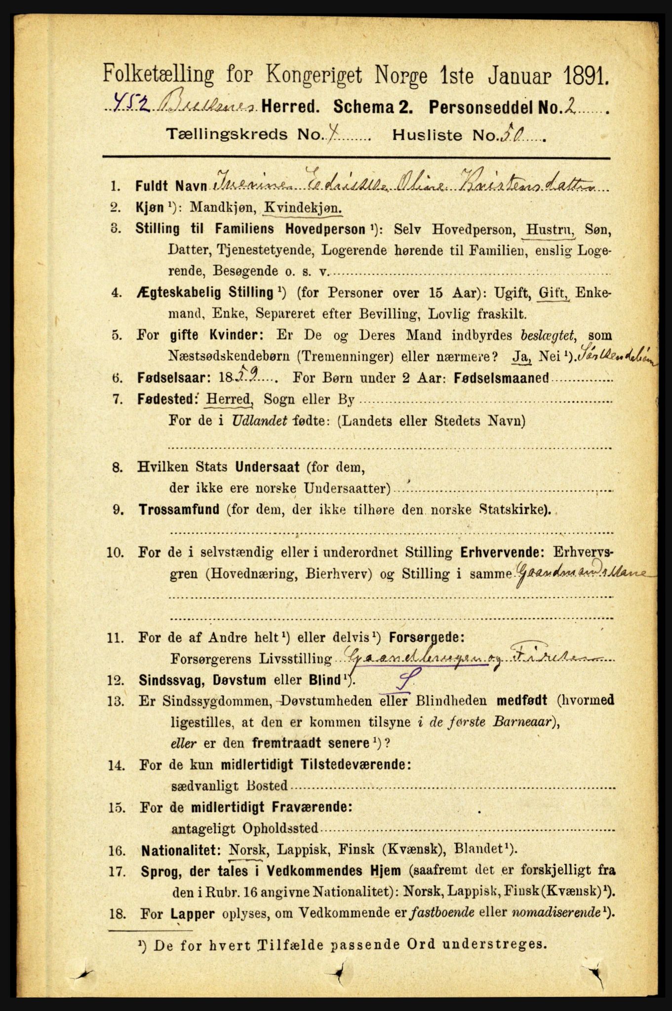 RA, 1891 census for 1860 Buksnes, 1891, p. 3346