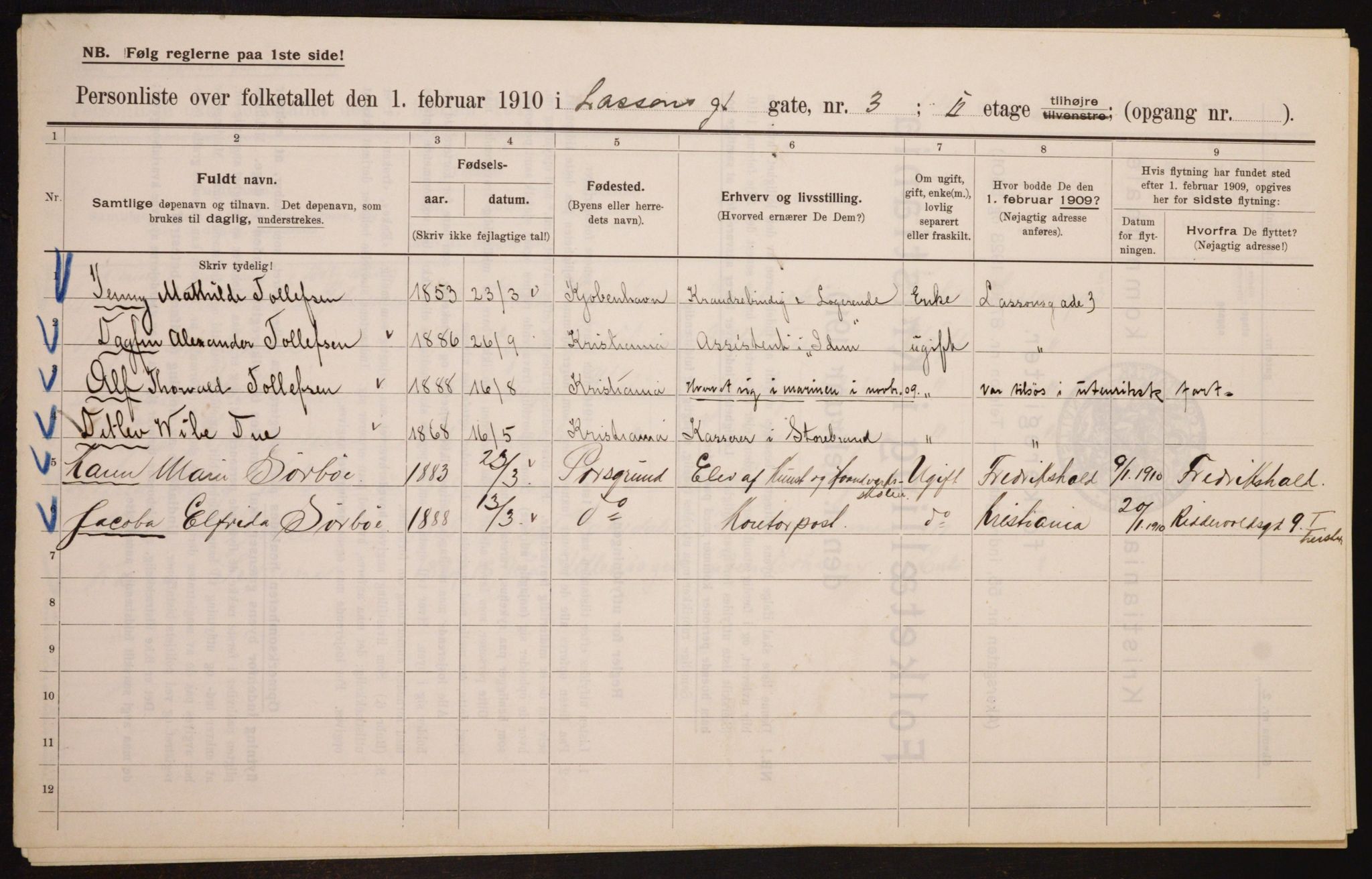 OBA, Municipal Census 1910 for Kristiania, 1910, p. 55276