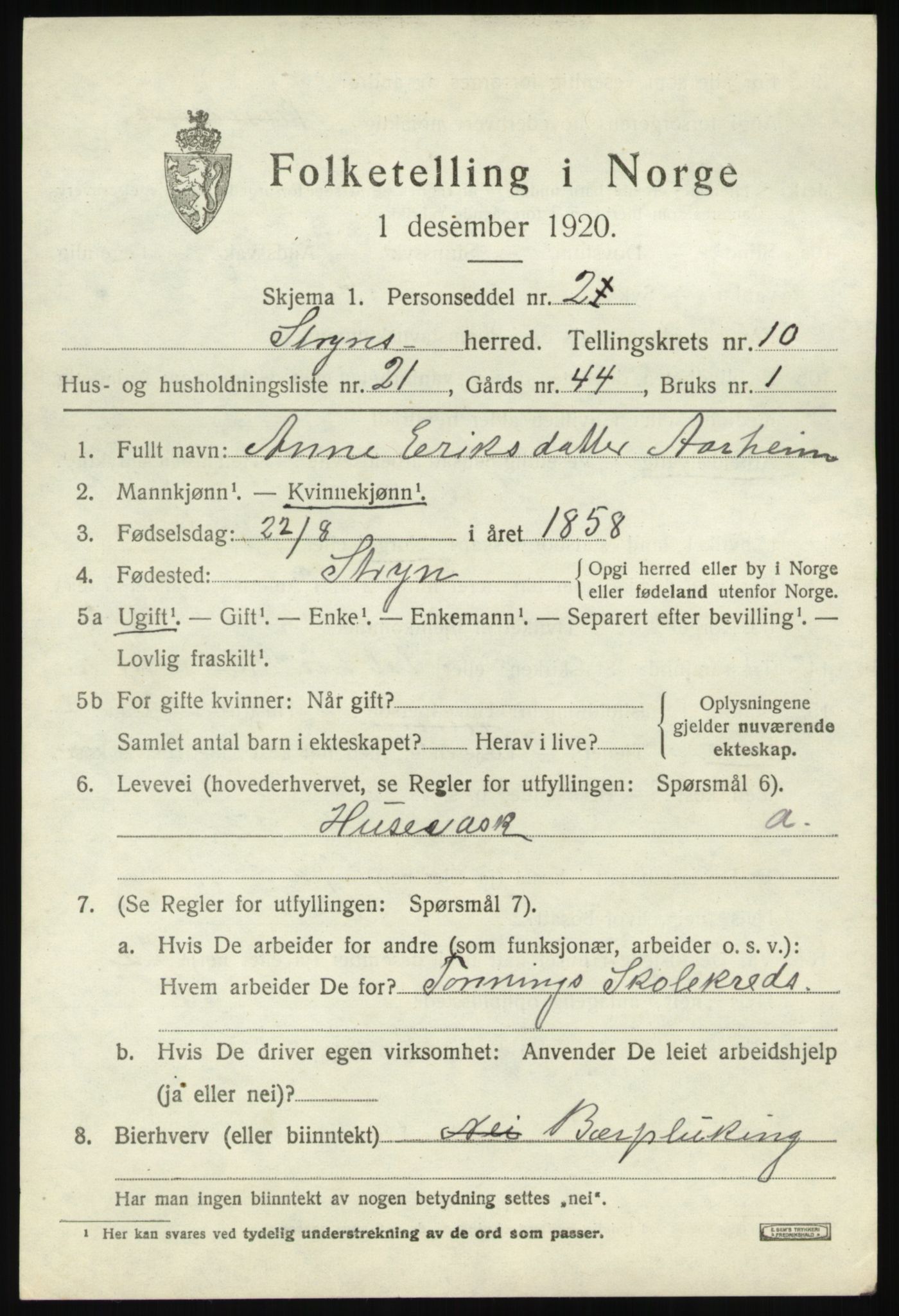 SAB, 1920 census for Stryn, 1920, p. 5188