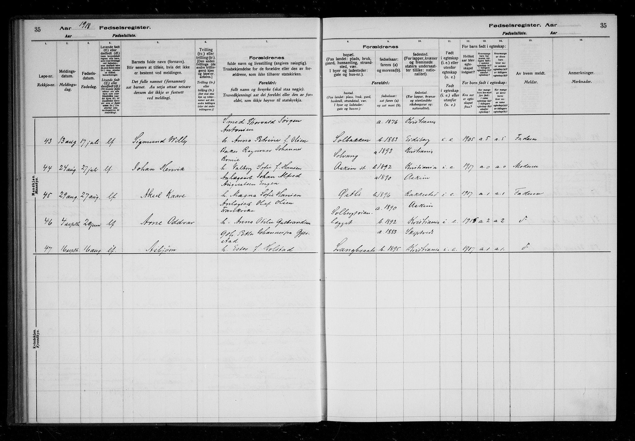 Askim prestekontor Kirkebøker, AV/SAO-A-10900/J/Ja/L0001: Birth register no. 1, 1916-1929, p. 35