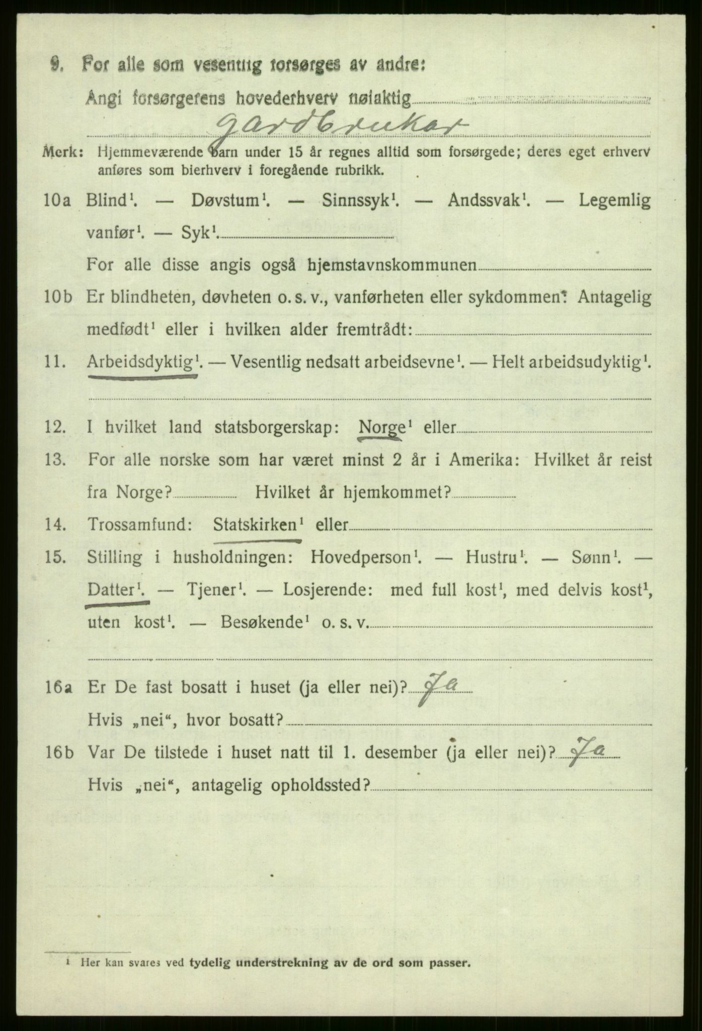 SAB, 1920 census for Evanger, 1920, p. 3640