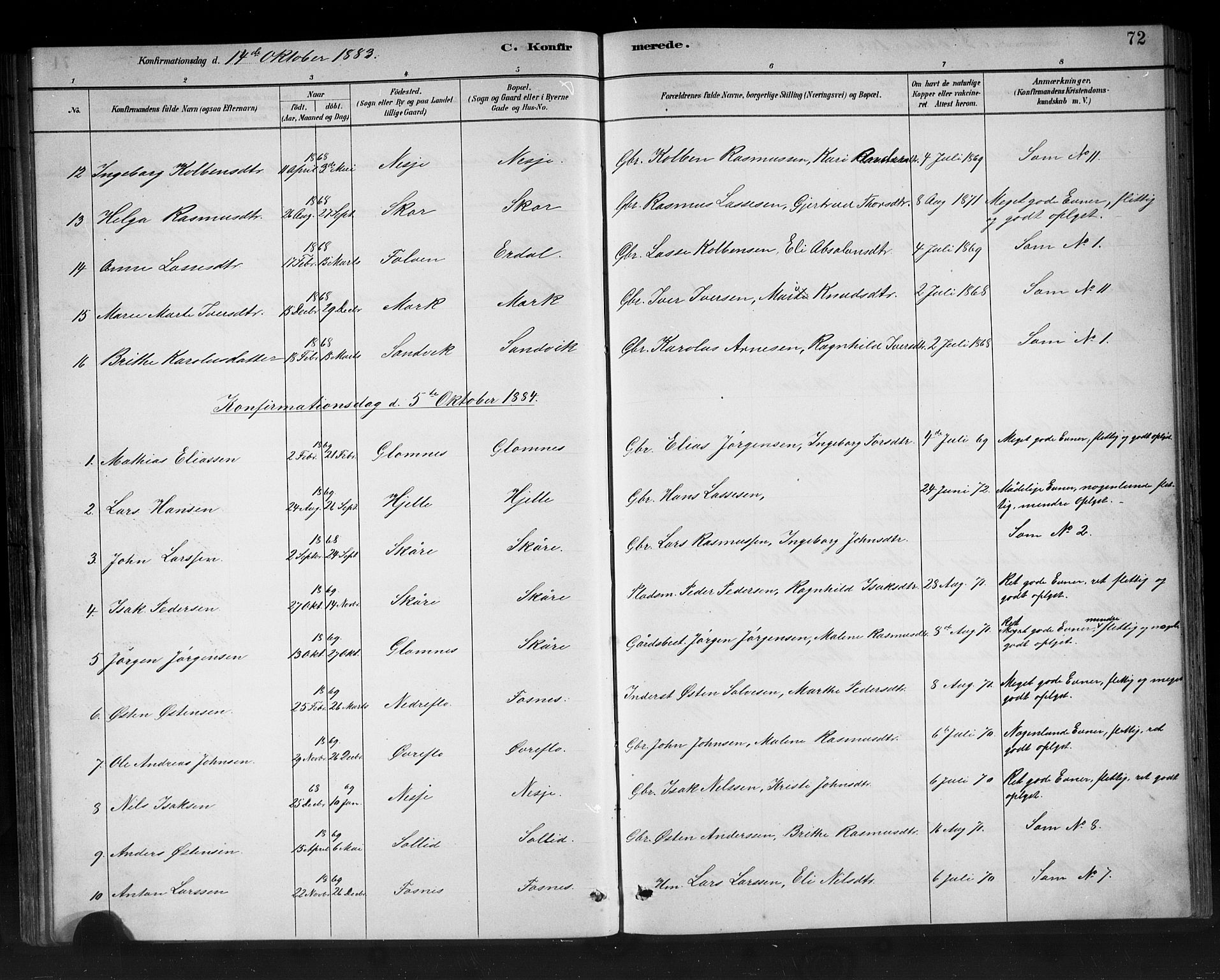 Stryn Sokneprestembete, SAB/A-82501: Parish register (copy) no. C 3, 1881-1905, p. 72