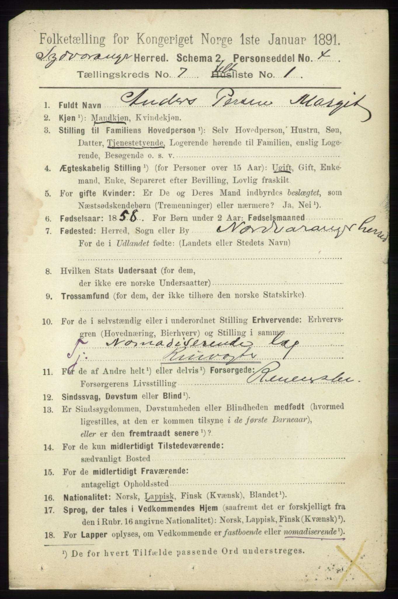 RA, 1891 census for 2030 Sør-Varanger, 1891, p. 2253