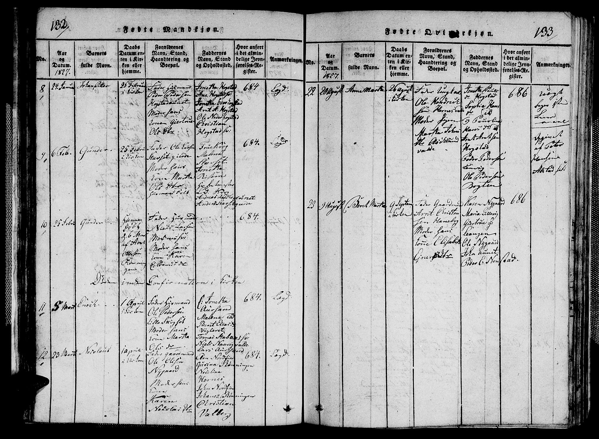 Ministerialprotokoller, klokkerbøker og fødselsregistre - Nord-Trøndelag, AV/SAT-A-1458/713/L0124: Parish register (copy) no. 713C01, 1817-1827, p. 132-133