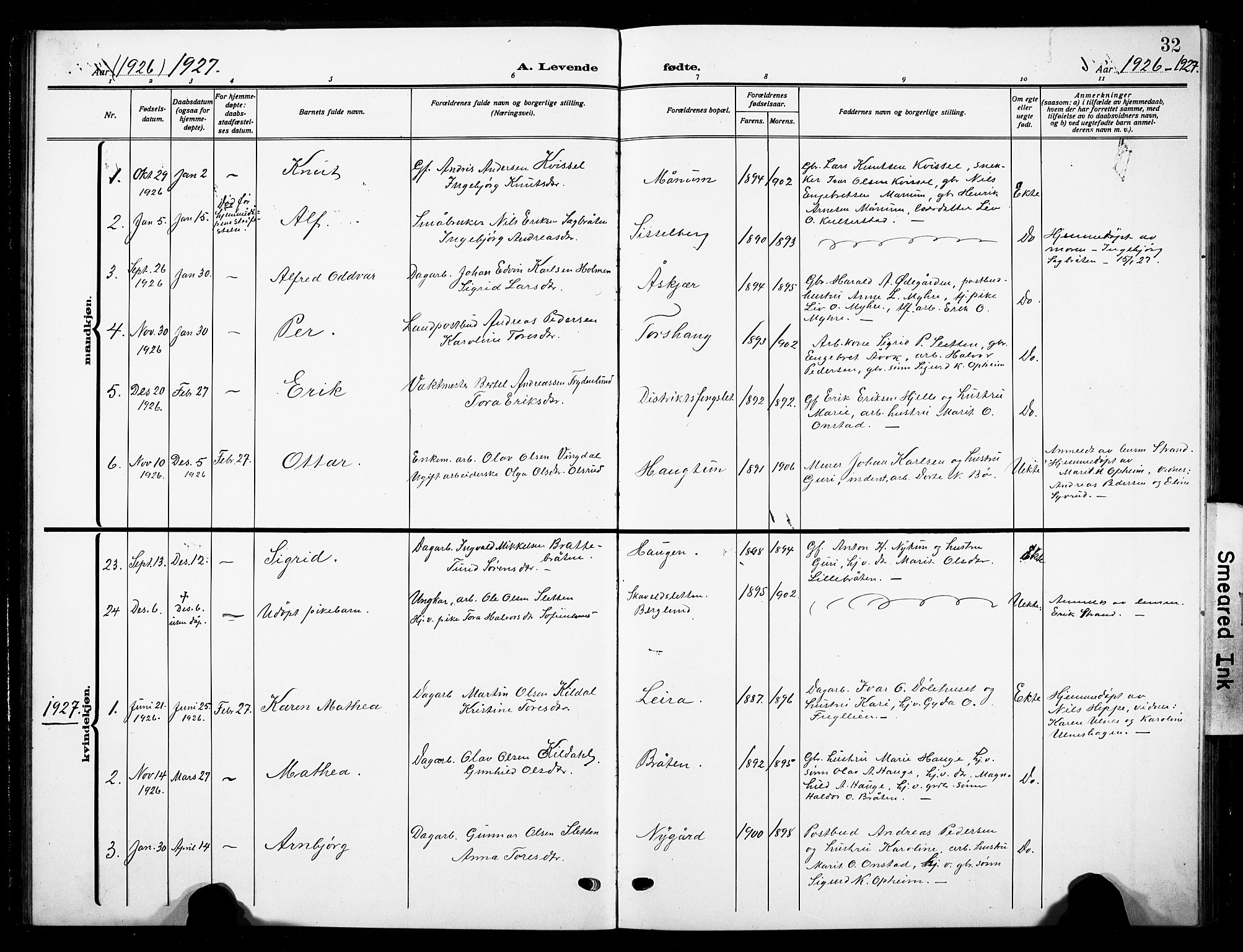 Nord-Aurdal prestekontor, AV/SAH-PREST-132/H/Ha/Hab/L0016: Parish register (copy) no. 16, 1920-1932, p. 32