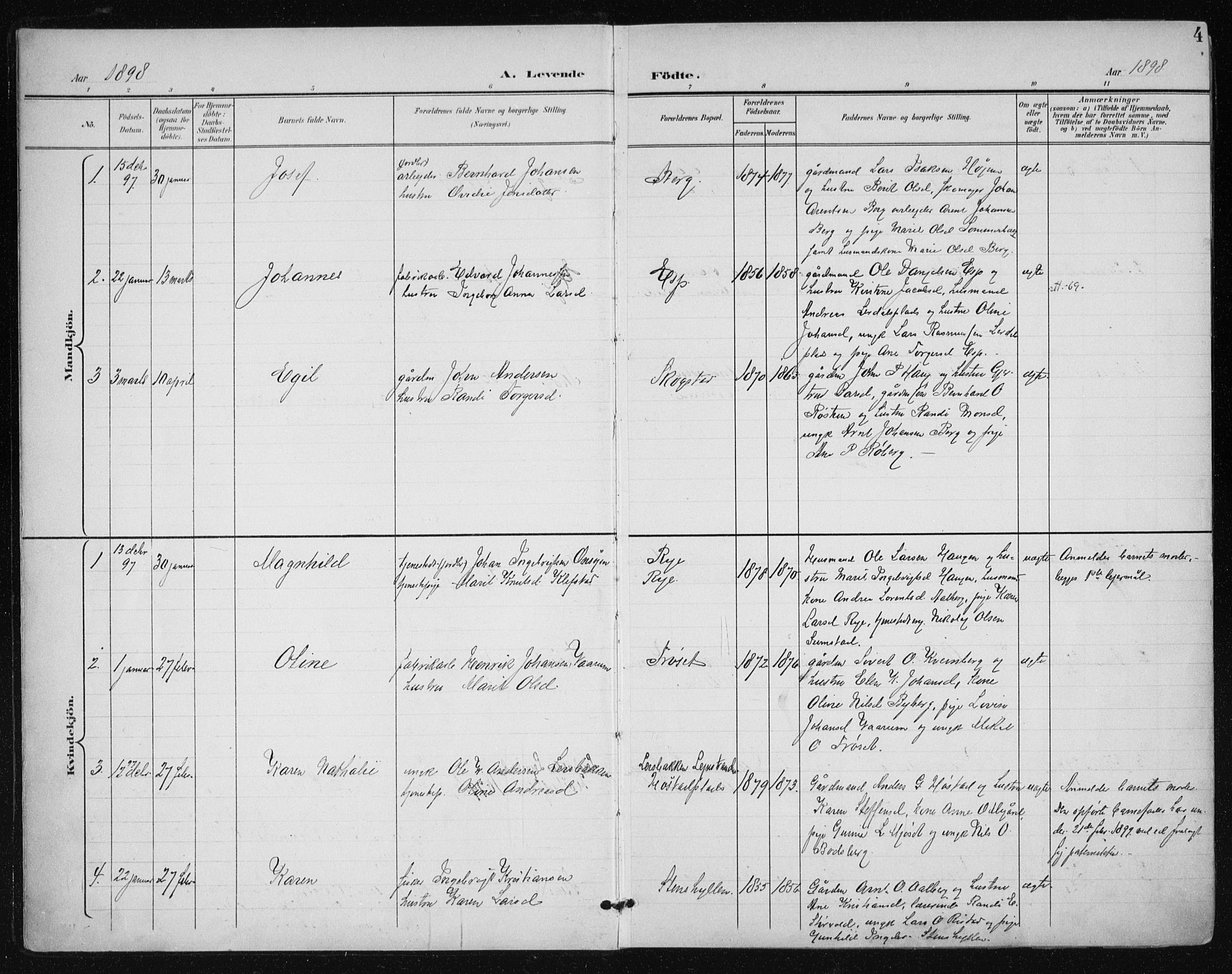 Ministerialprotokoller, klokkerbøker og fødselsregistre - Sør-Trøndelag, AV/SAT-A-1456/612/L0380: Parish register (official) no. 612A12, 1898-1907, p. 4
