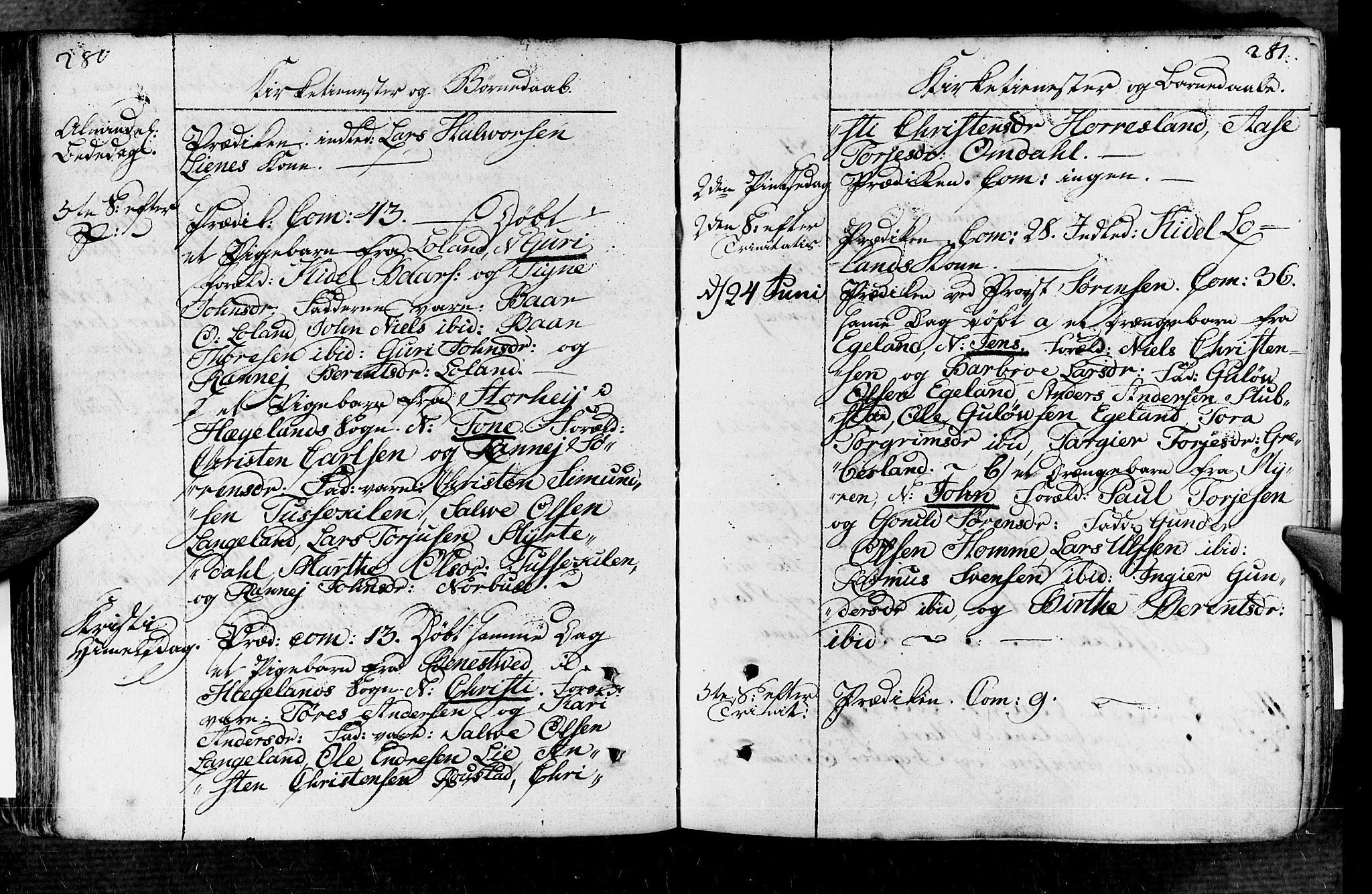 Vennesla sokneprestkontor, SAK/1111-0045/Fa/Fac/L0002: Parish register (official) no. A 2, 1785-1834, p. 280-281