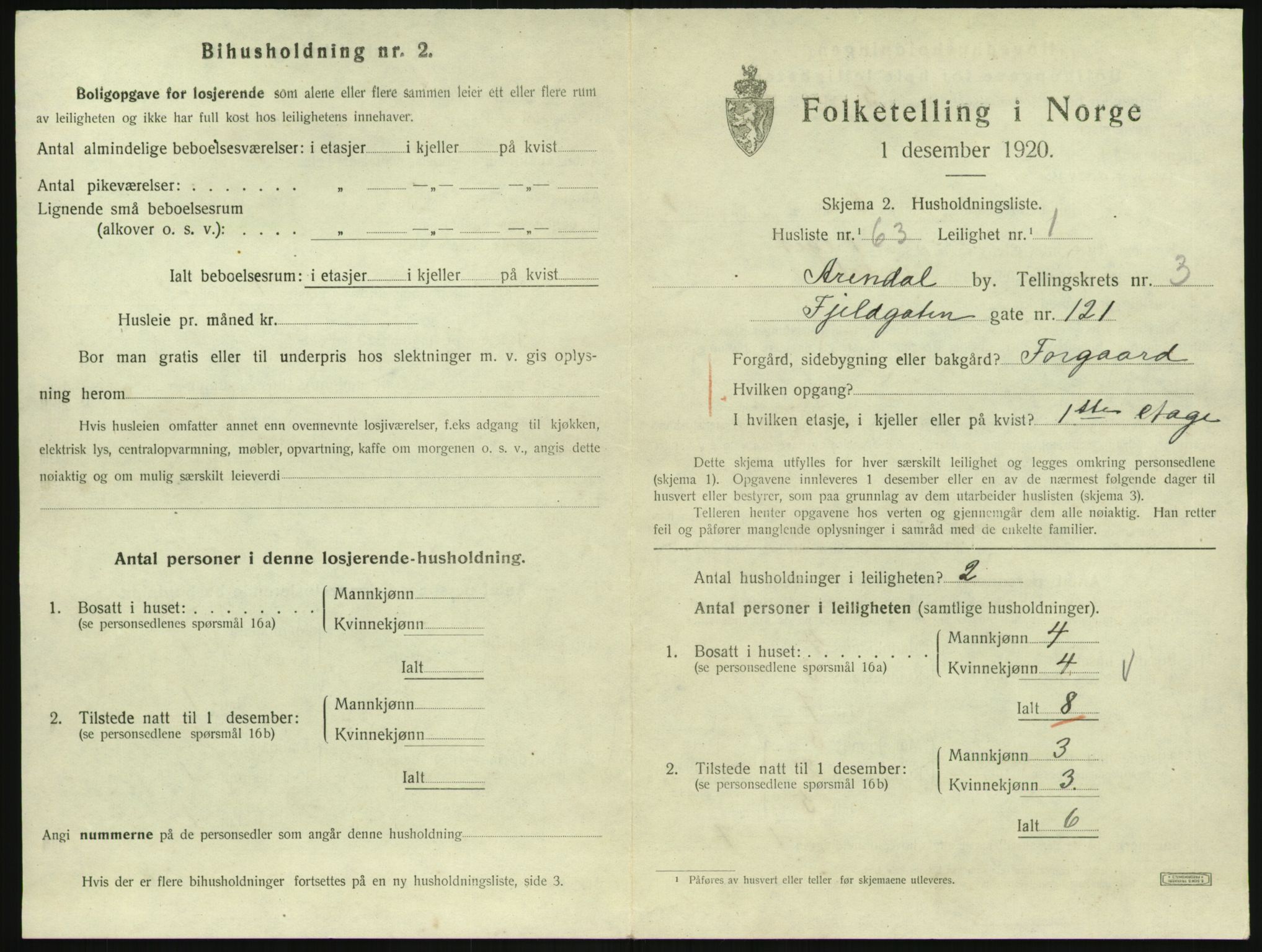 SAK, 1920 census for Arendal, 1920, p. 4602