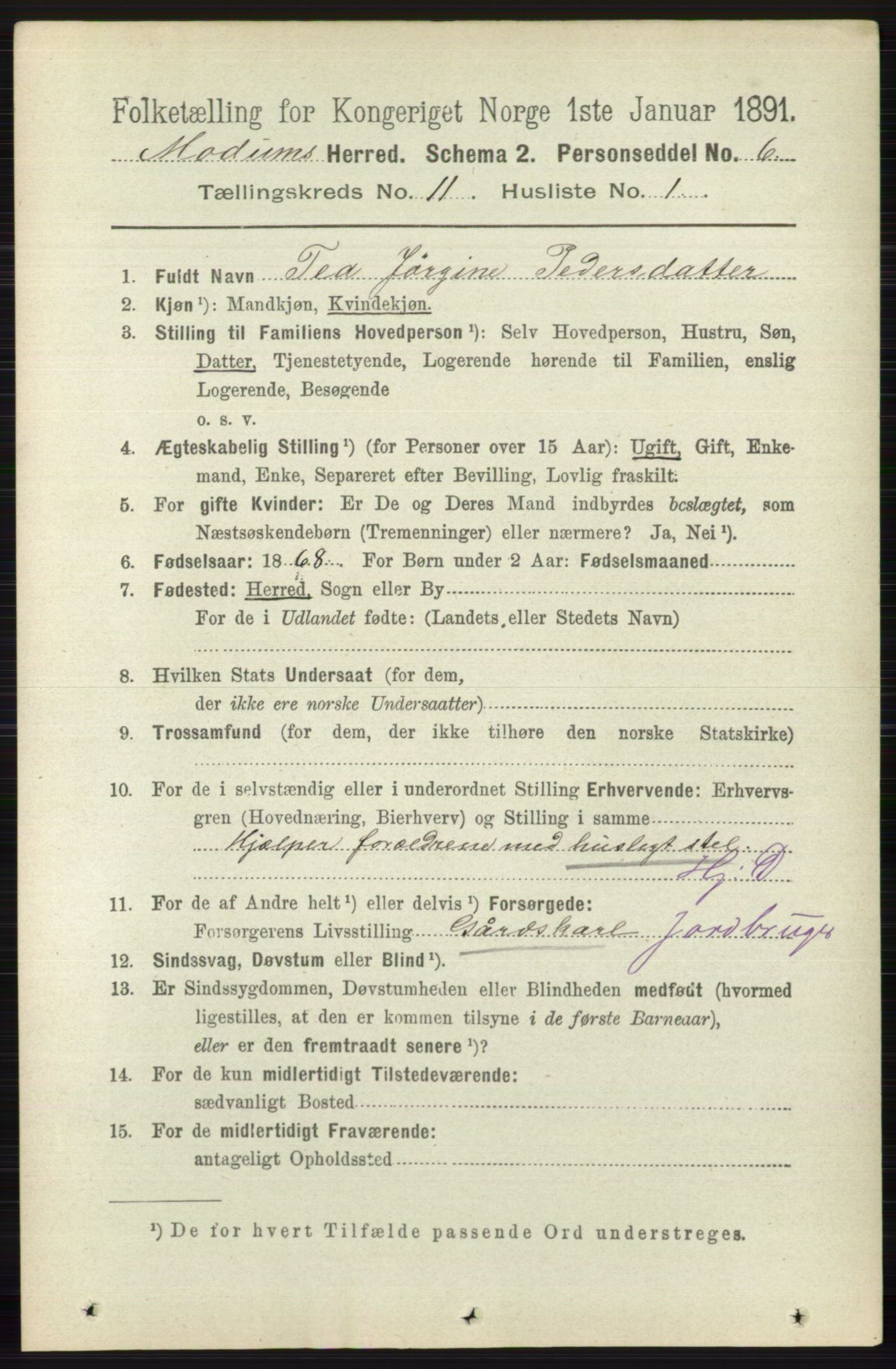 RA, 1891 census for 0623 Modum, 1891, p. 4115