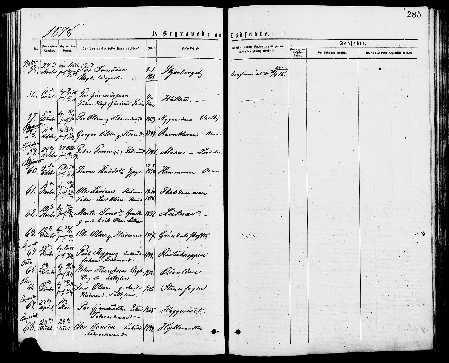 Trysil prestekontor, AV/SAH-PREST-046/H/Ha/Haa/L0007: Parish register (official) no. 7, 1874-1880, p. 285