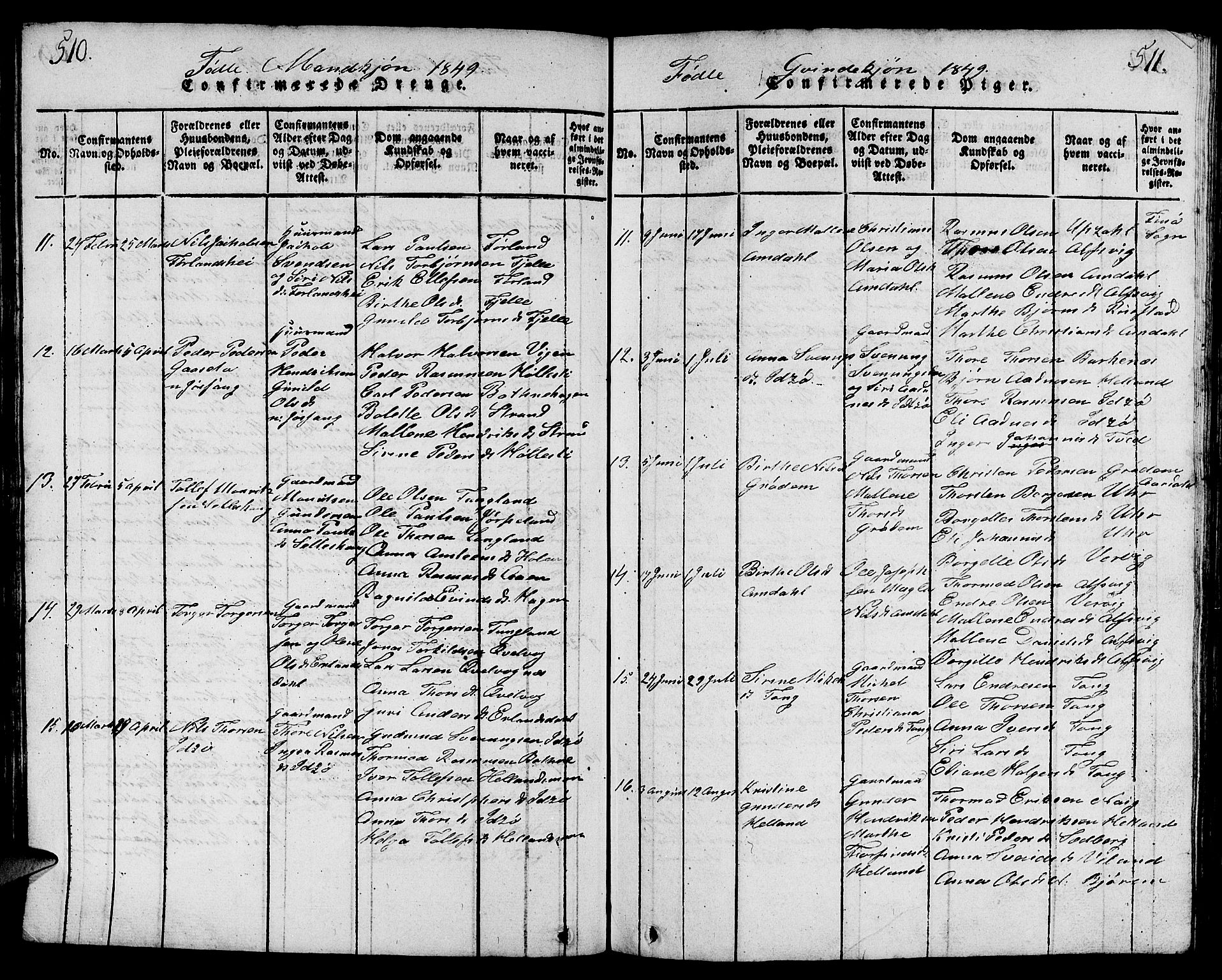 Strand sokneprestkontor, AV/SAST-A-101828/H/Ha/Hab/L0001: Parish register (copy) no. B 1, 1816-1854, p. 510-511