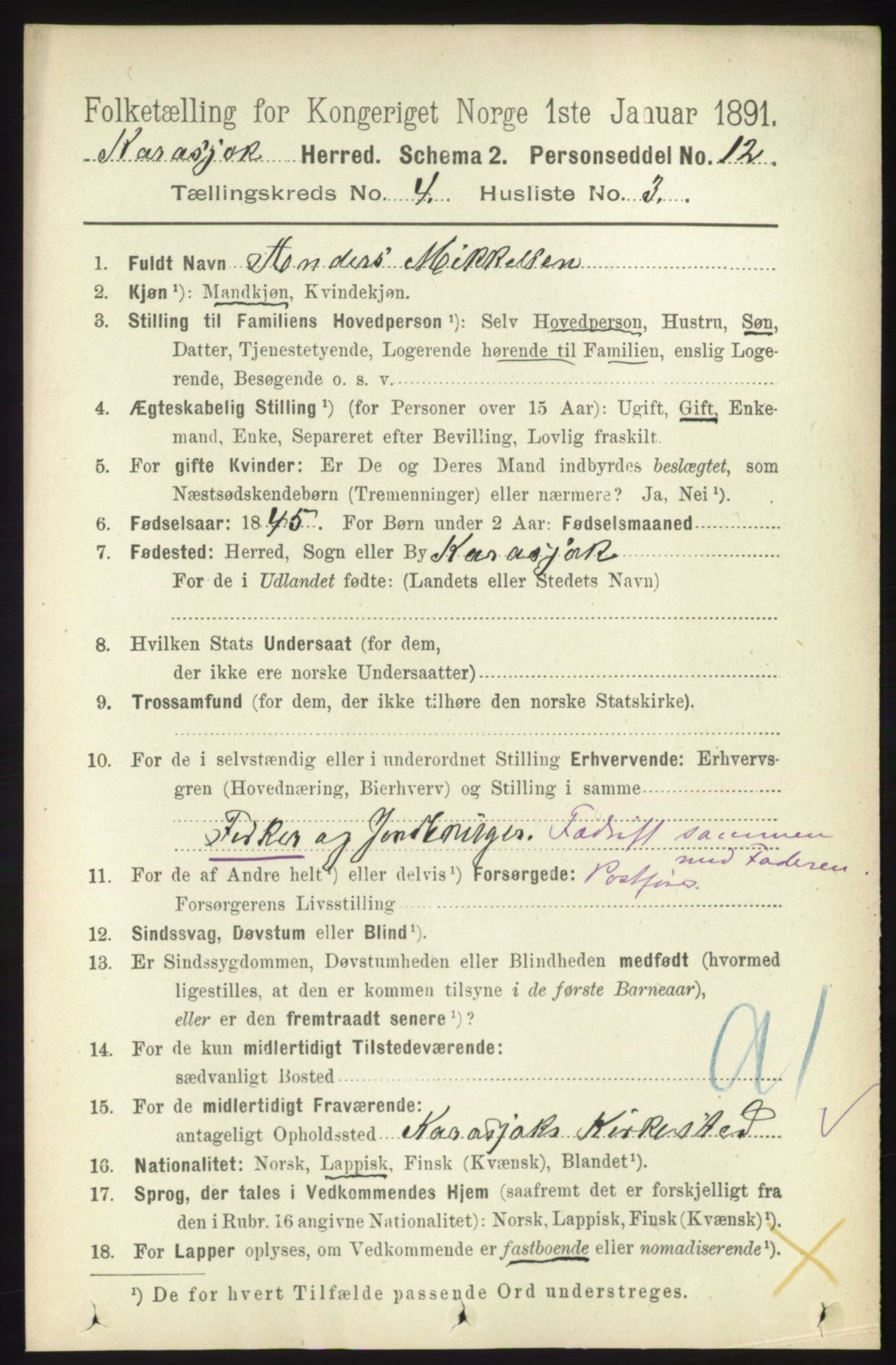 RA, 1891 census for 2021 Karasjok, 1891, p. 717