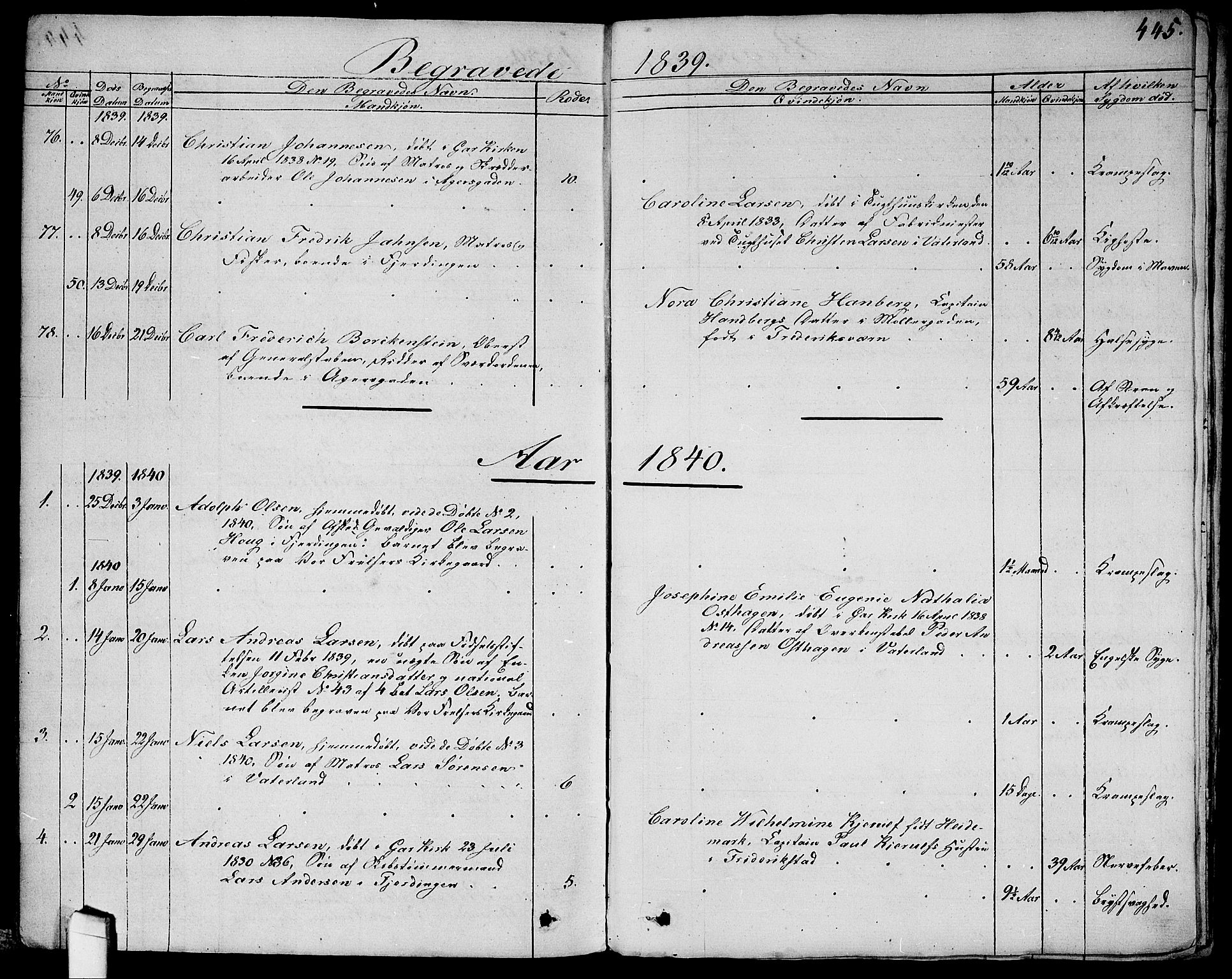 Garnisonsmenigheten Kirkebøker, SAO/A-10846/G/Ga/L0004: Parish register (copy) no. 4, 1828-1840, p. 445