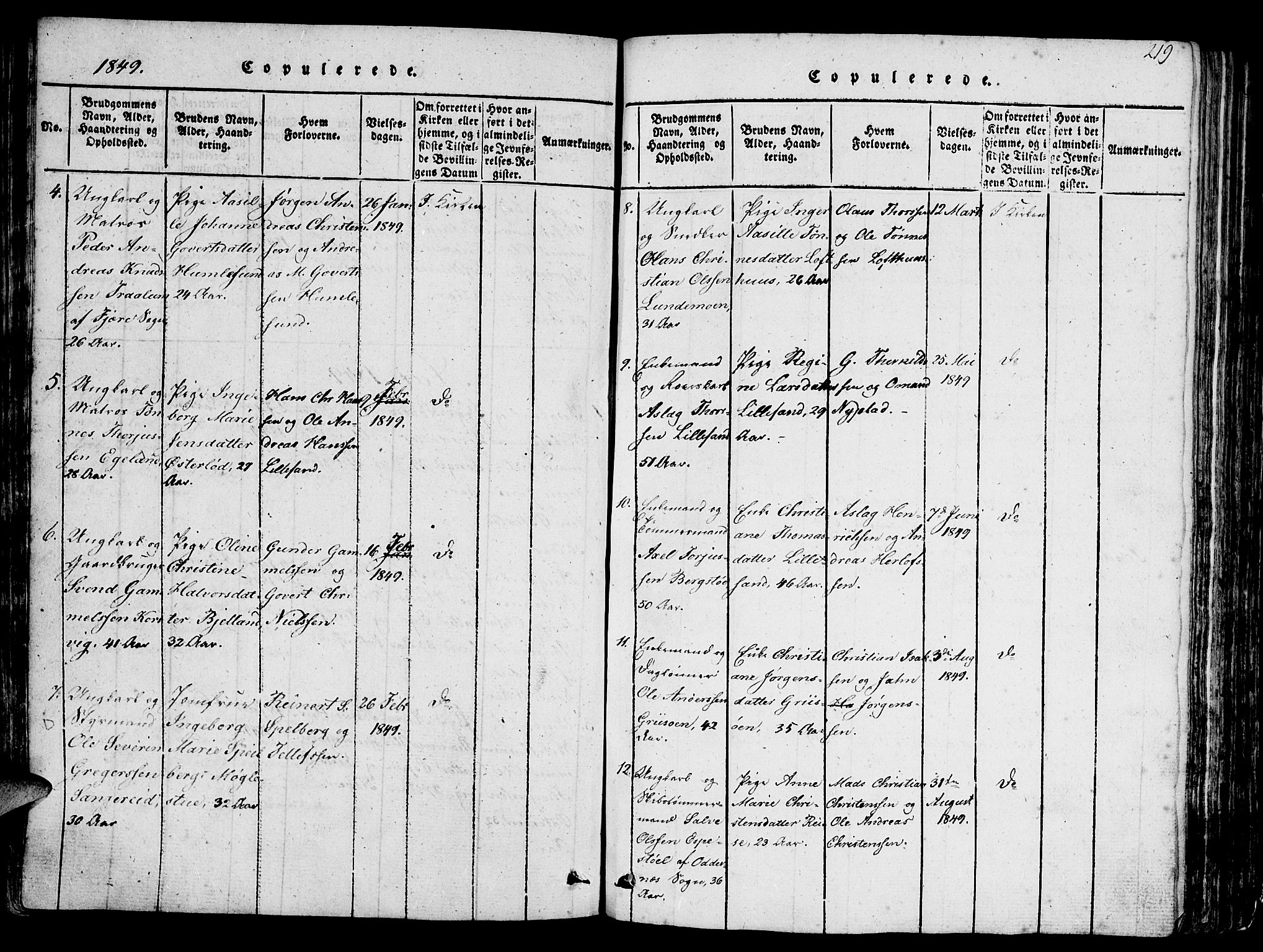 Vestre Moland sokneprestkontor, AV/SAK-1111-0046/F/Fb/Fbb/L0001: Parish register (copy) no. B 1, 1816-1851, p. 219