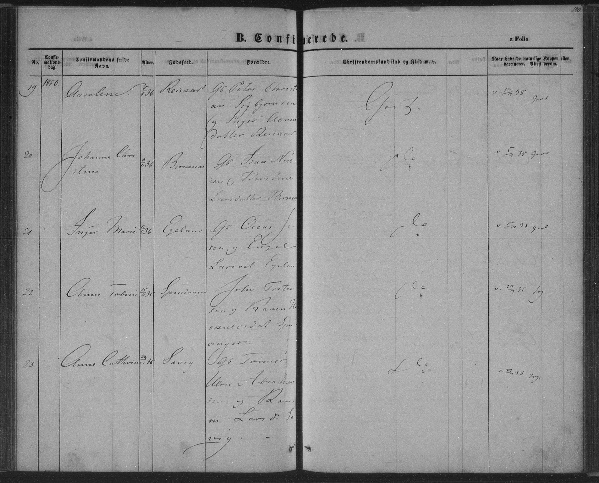 Herad sokneprestkontor, AV/SAK-1111-0018/F/Fa/Fab/L0003: Parish register (official) no. A 3, 1844-1853, p. 140