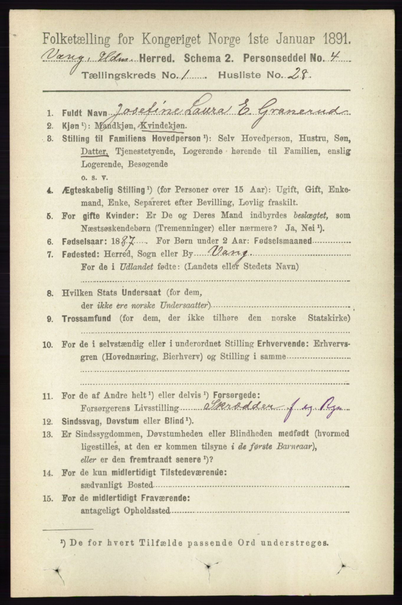 RA, 1891 census for 0414 Vang, 1891, p. 345