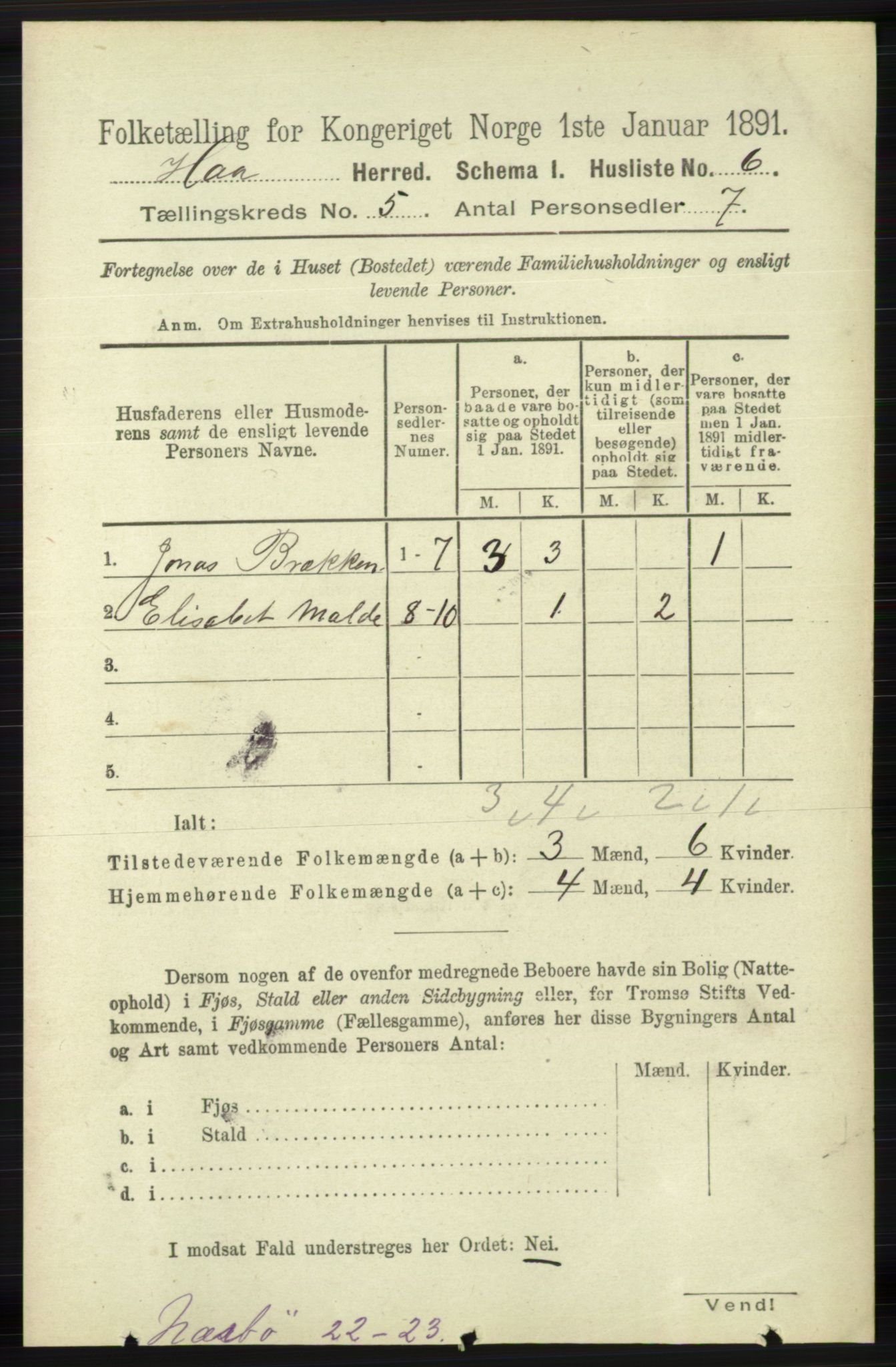 RA, 1891 census for 1119 Hå, 1891, p. 1292