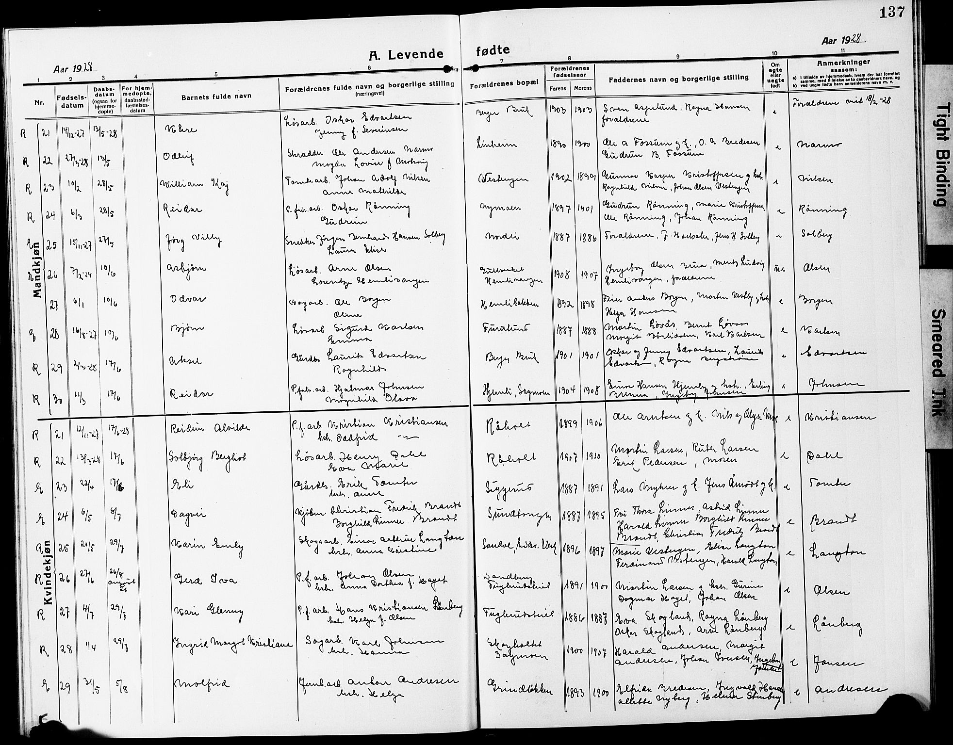 Eidsvoll prestekontor Kirkebøker, AV/SAO-A-10888/G/Ga/L0010: Parish register (copy) no. I 10, 1919-1929, p. 137