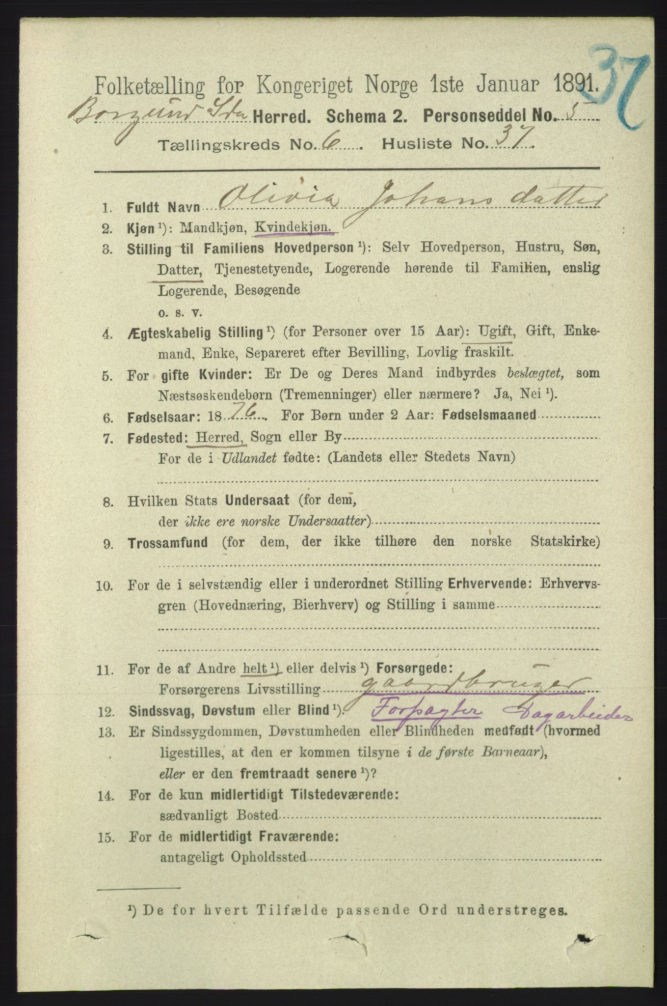 RA, 1891 census for 1531 Borgund, 1891, p. 1804