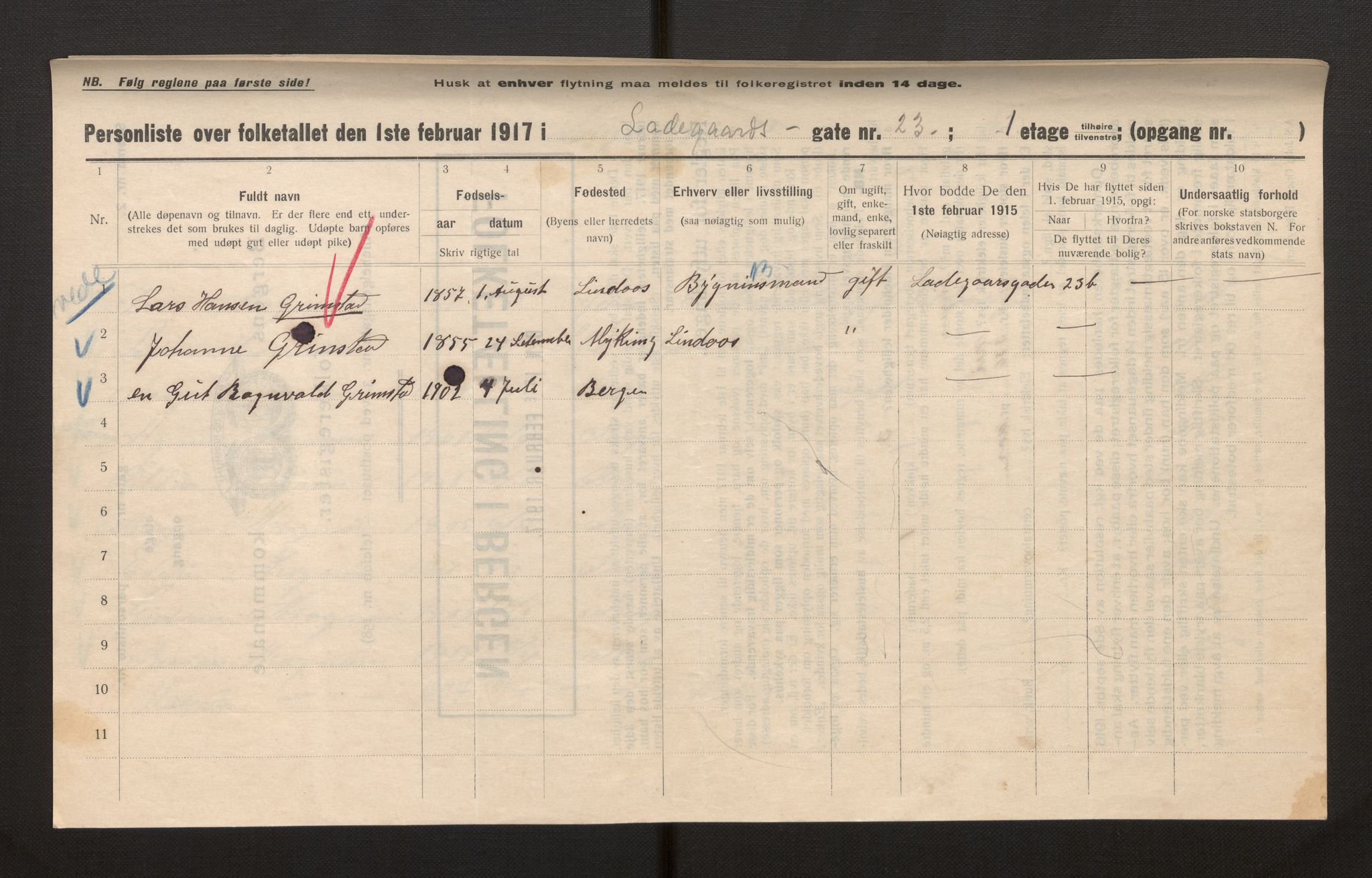 SAB, Municipal Census 1917 for Bergen, 1917, p. 20518