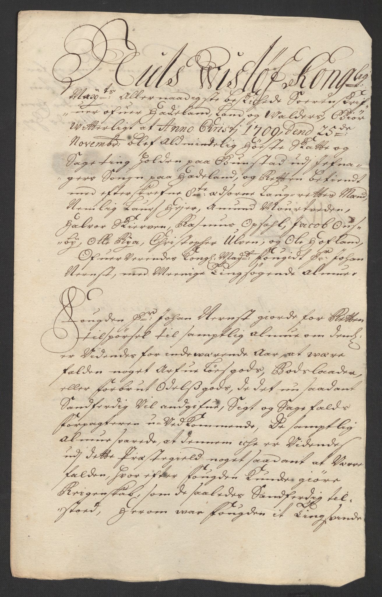 Rentekammeret inntil 1814, Reviderte regnskaper, Fogderegnskap, AV/RA-EA-4092/R18/L1306: Fogderegnskap Hadeland, Toten og Valdres, 1709, p. 26