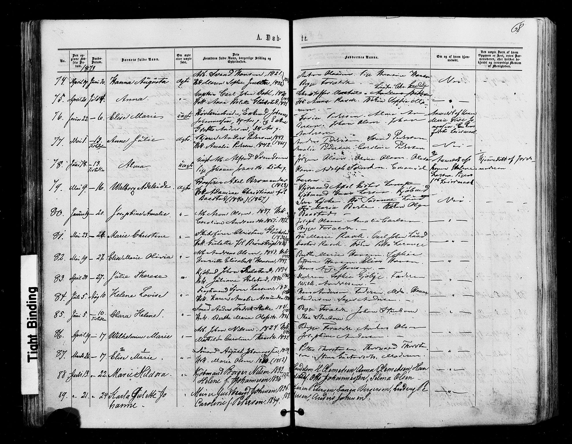 Halden prestekontor Kirkebøker, AV/SAO-A-10909/F/Fa/L0009: Parish register (official) no. I 9, 1866-1877, p. 68