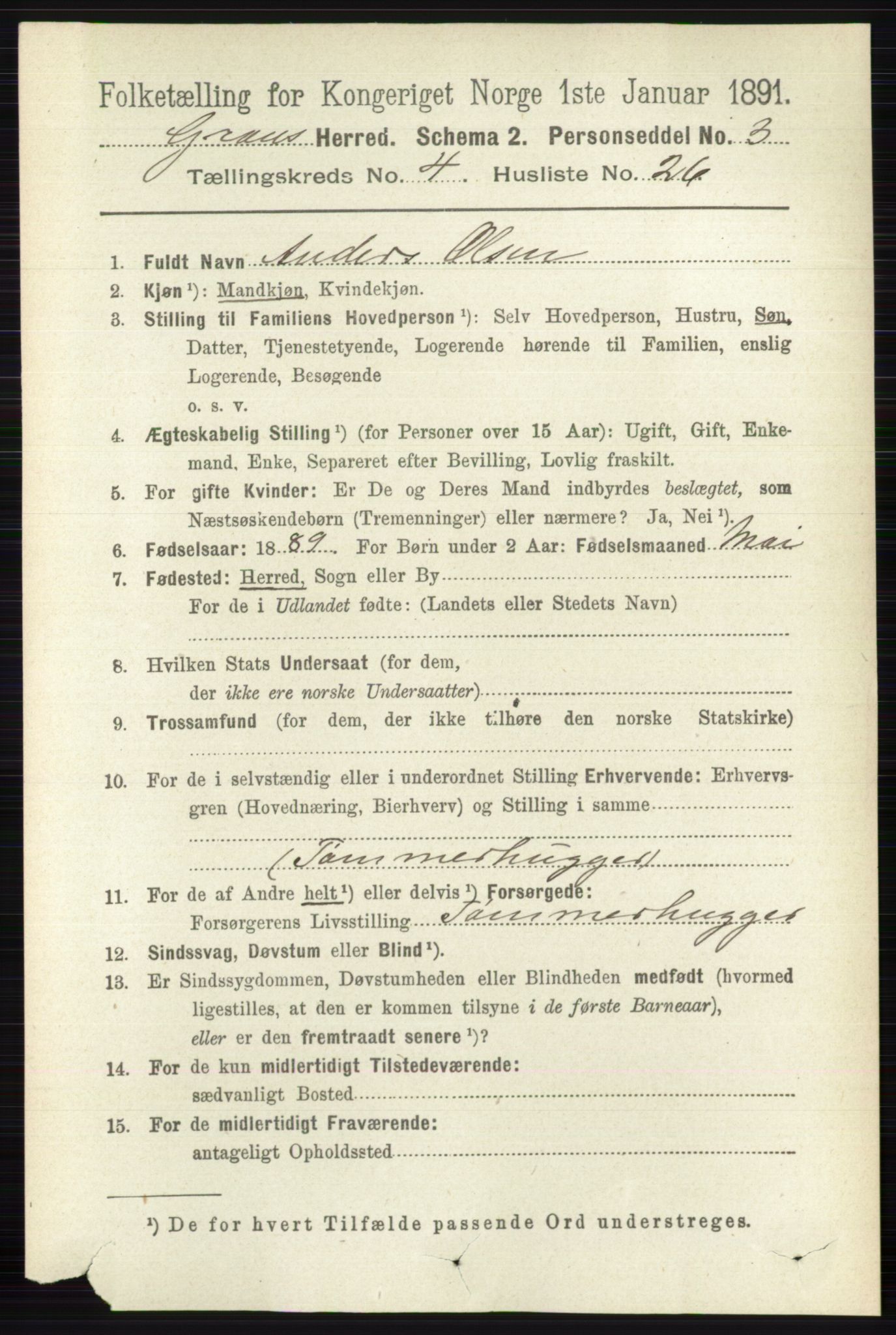 RA, 1891 census for 0534 Gran, 1891, p. 1323