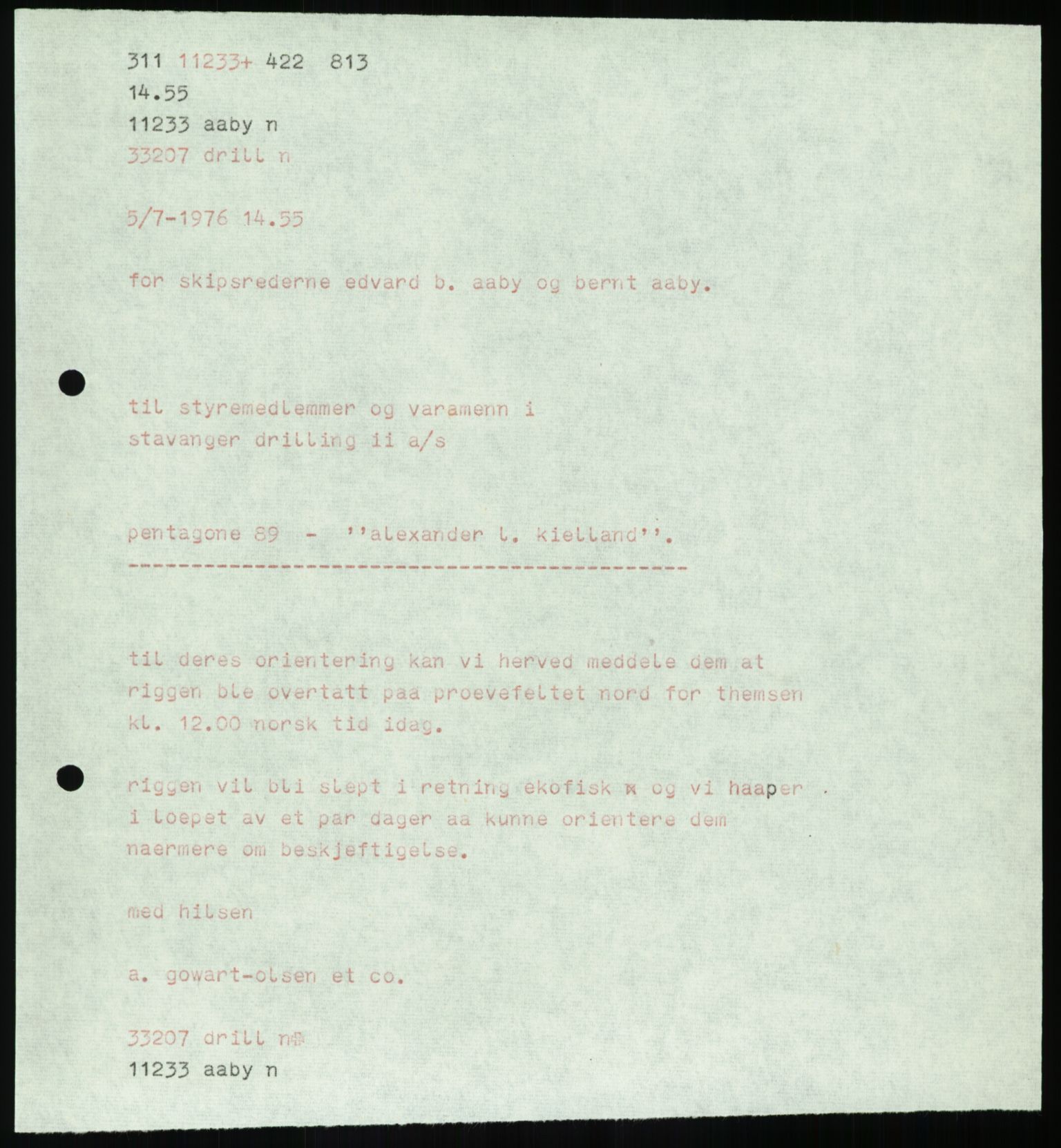 Pa 1503 - Stavanger Drilling AS, SAST/A-101906/A/Ab/Abc/L0006: Styrekorrespondanse Stavanger Drilling II A/S, 1974-1977, p. 313