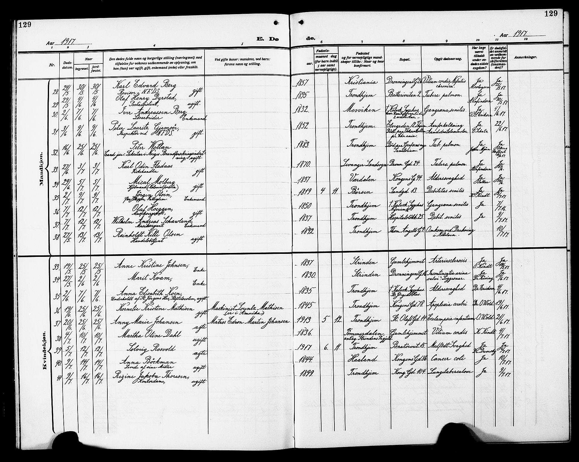 Ministerialprotokoller, klokkerbøker og fødselsregistre - Sør-Trøndelag, AV/SAT-A-1456/602/L0147: Parish register (copy) no. 602C15, 1911-1924, p. 129