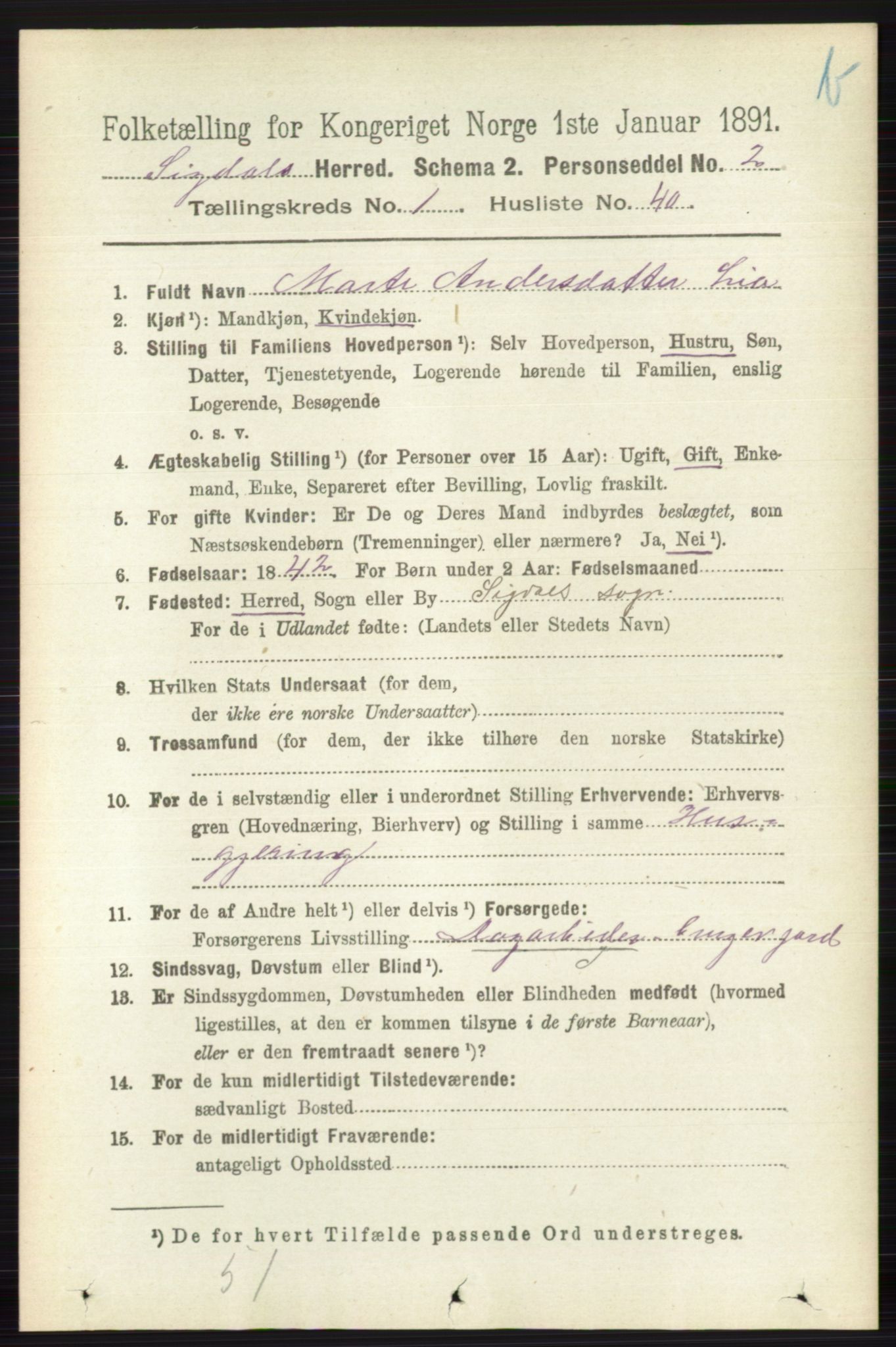 RA, 1891 census for 0621 Sigdal, 1891, p. 3835