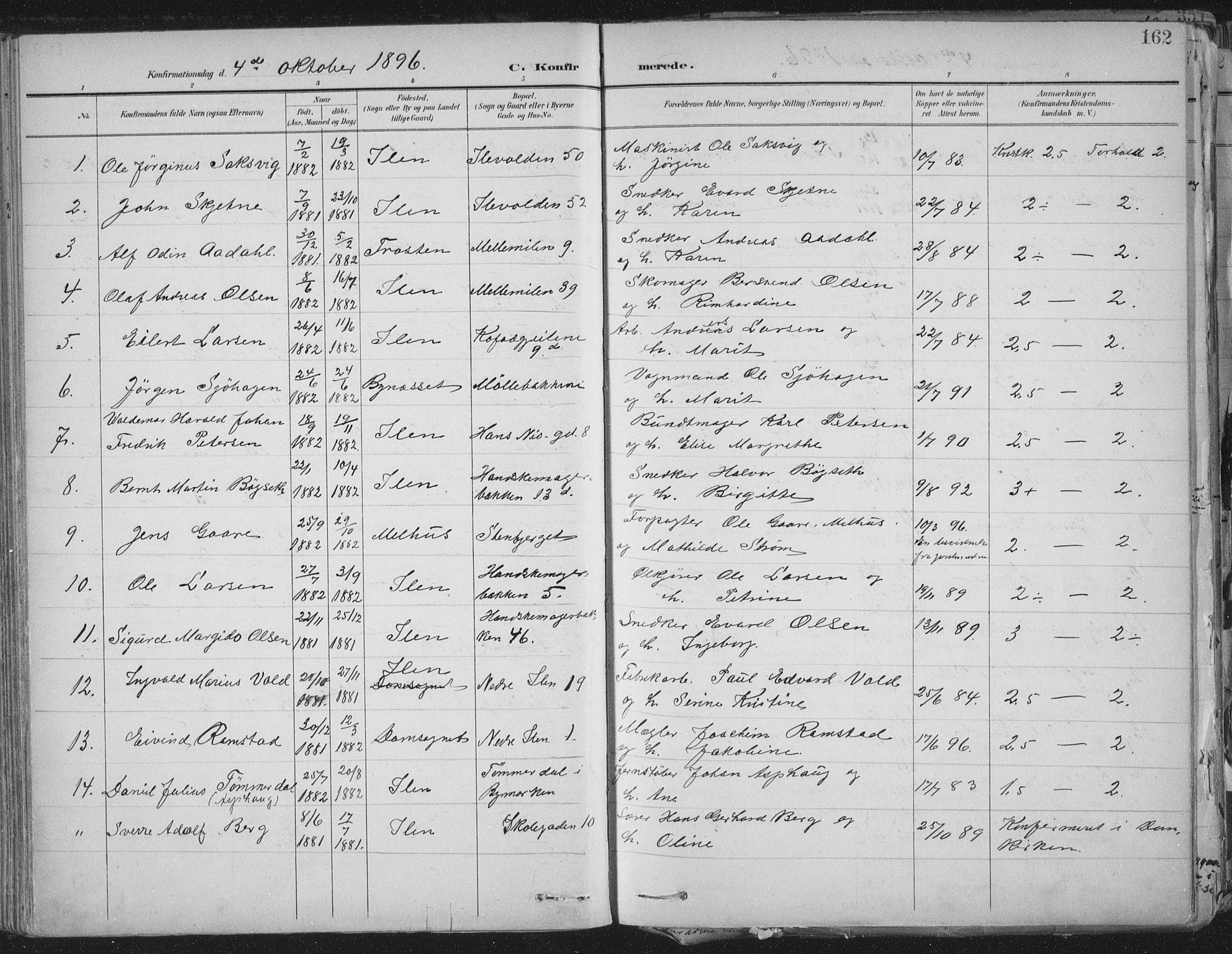 Ministerialprotokoller, klokkerbøker og fødselsregistre - Sør-Trøndelag, AV/SAT-A-1456/603/L0167: Parish register (official) no. 603A06, 1896-1932, p. 162