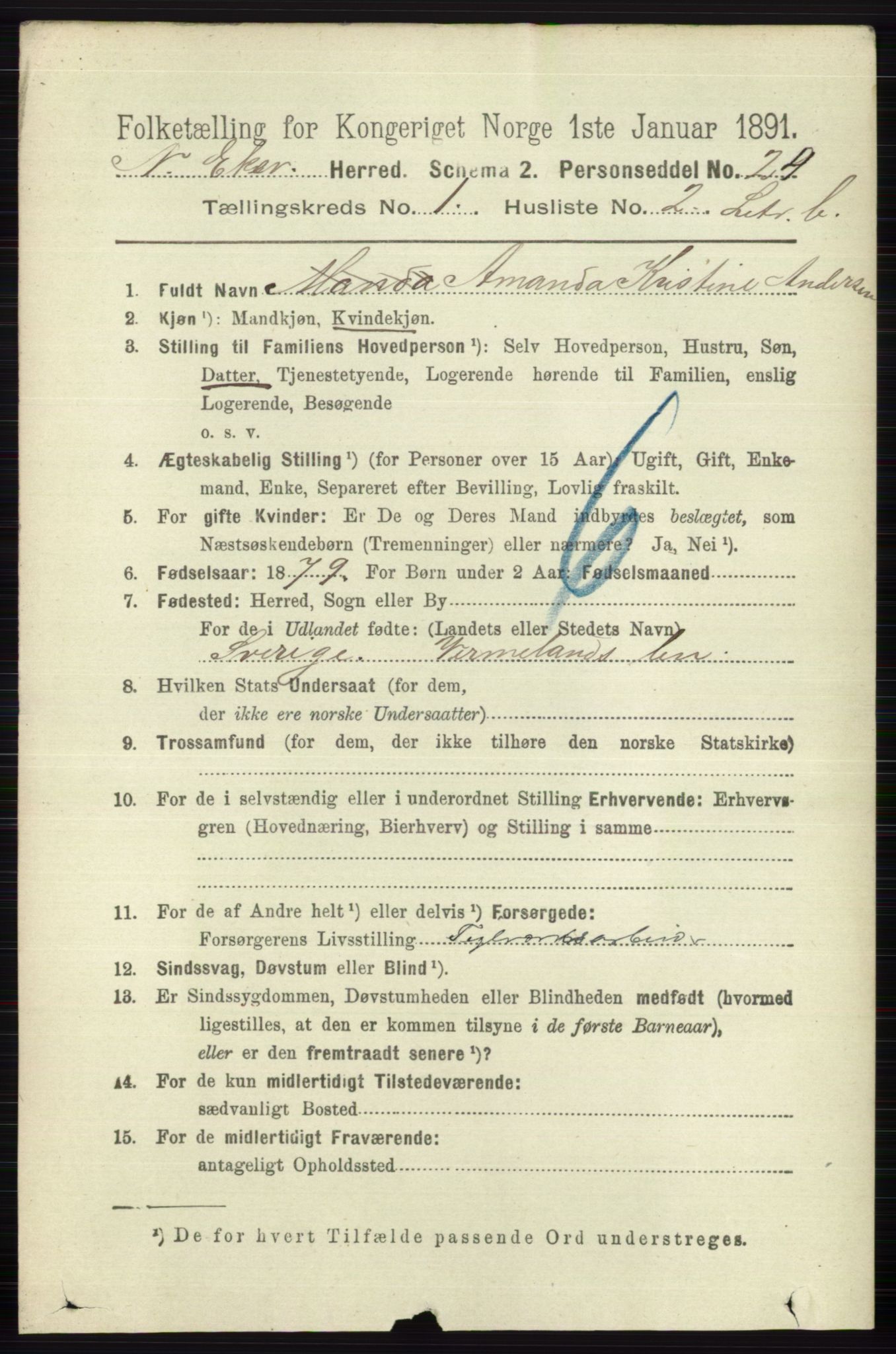 RA, 1891 census for 0625 Nedre Eiker, 1891, p. 434