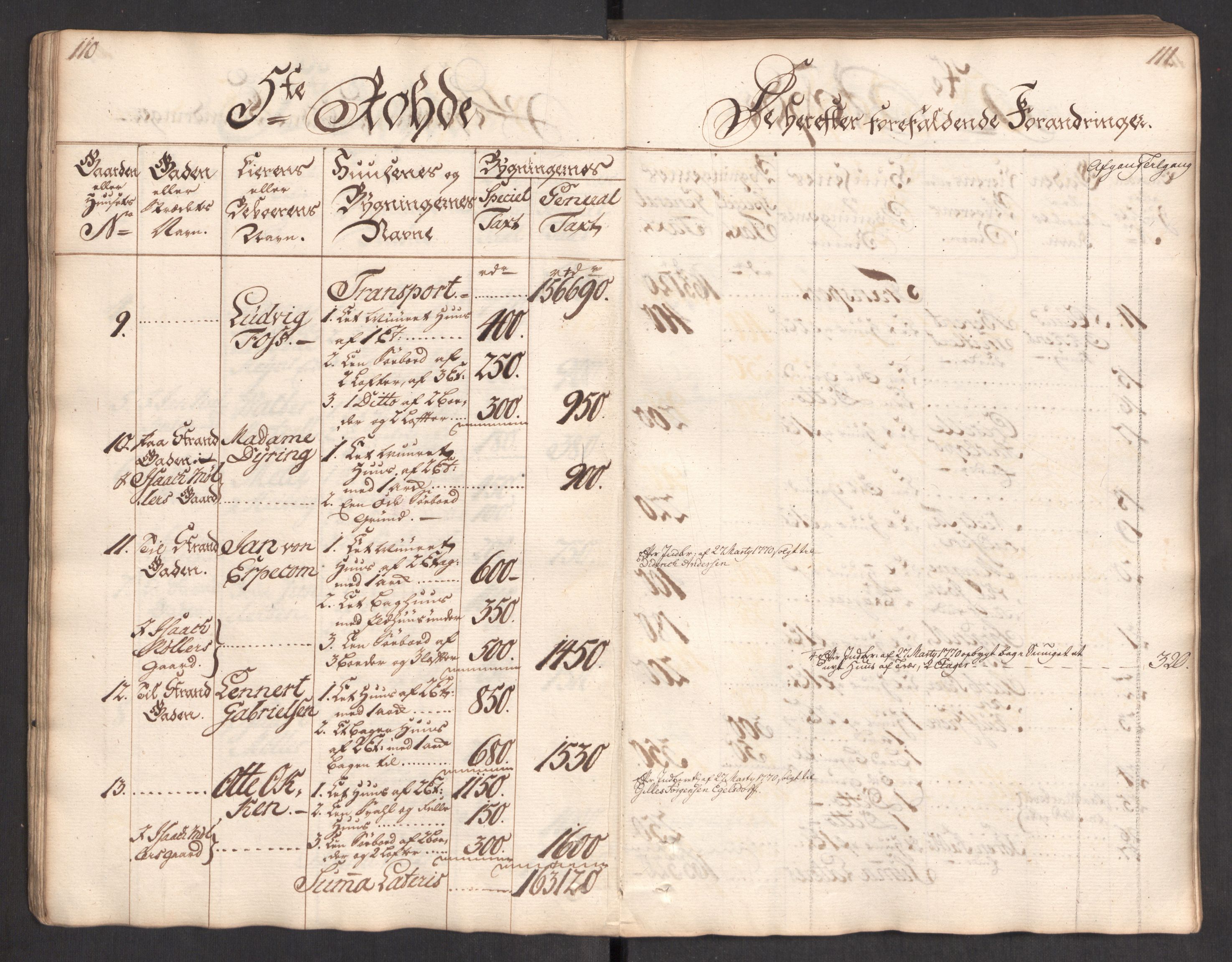 Kommersekollegiet, Brannforsikringskontoret 1767-1814, AV/RA-EA-5458/F/Fa/L0004/0002: Bergen / Branntakstprotokoll, 1767, p. 110-111