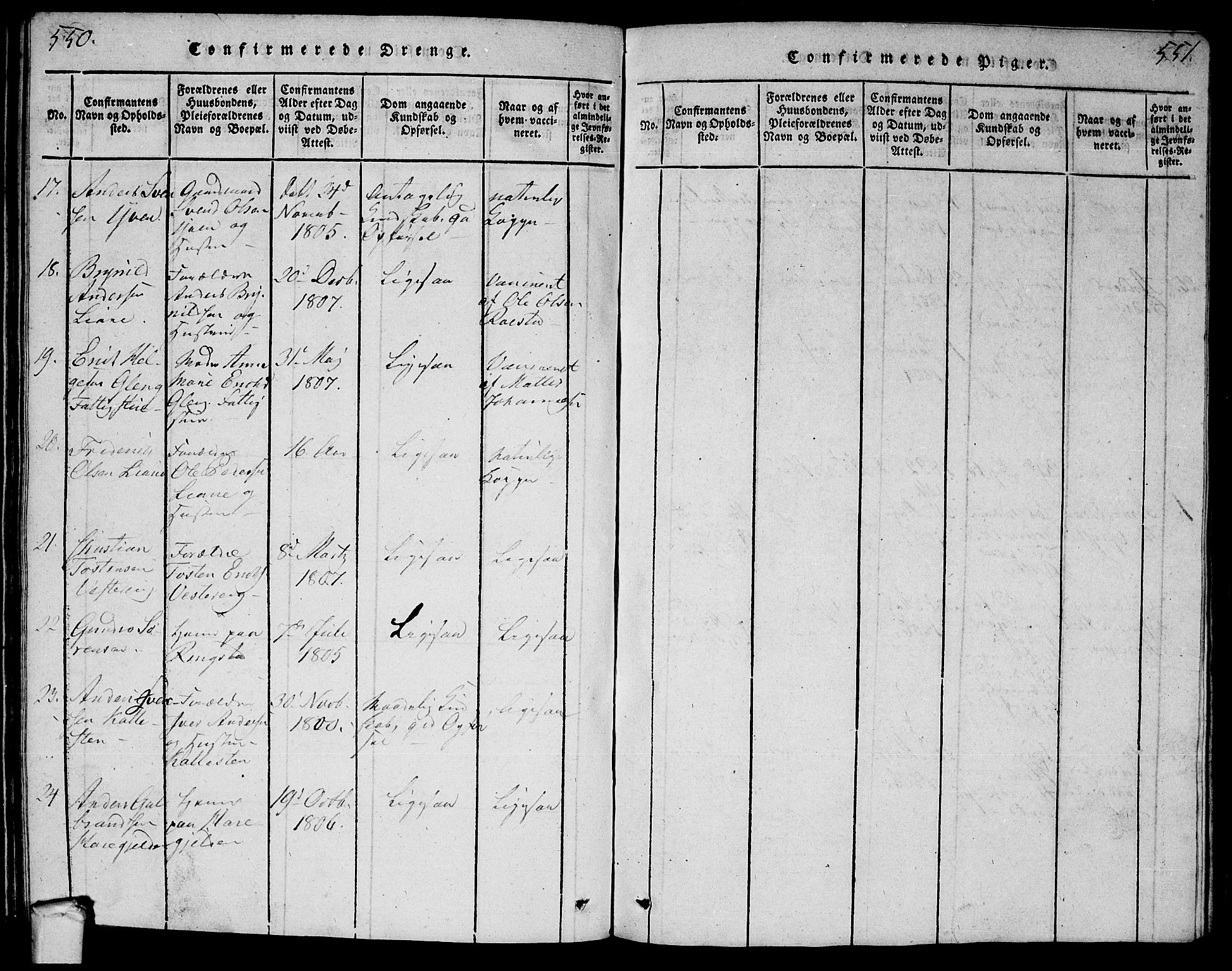 Tune prestekontor Kirkebøker, AV/SAO-A-2007/G/Ga/L0001: Parish register (copy) no. I 1, 1815-1822, p. 550-551