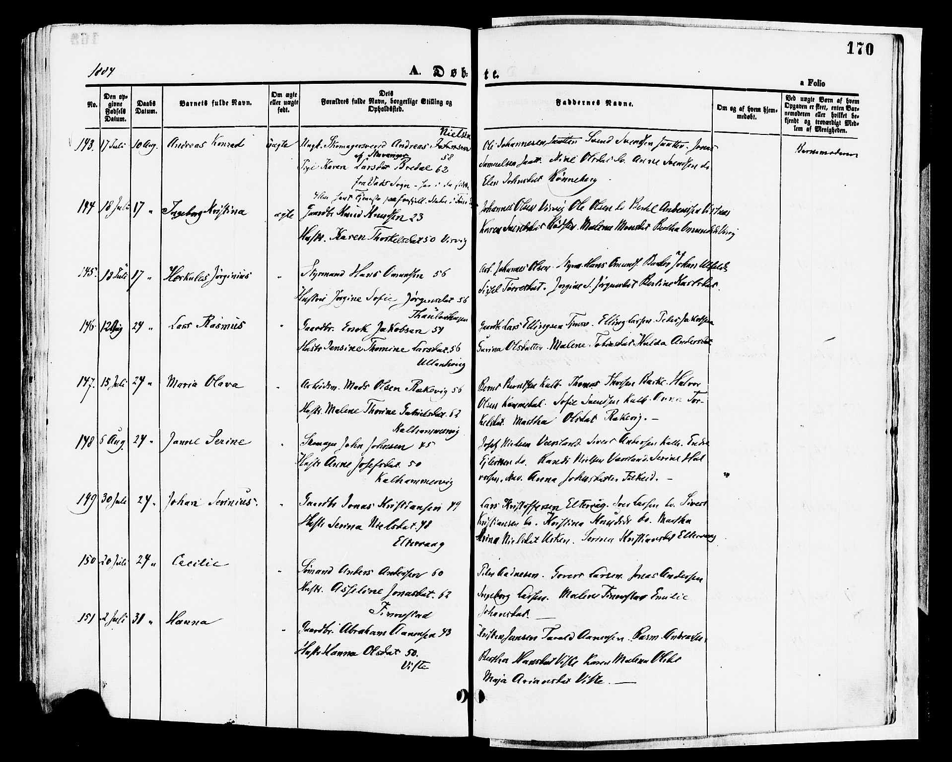 Hetland sokneprestkontor, AV/SAST-A-101826/30/30BA/L0008: Parish register (official) no. A 8, 1877-1884, p. 170