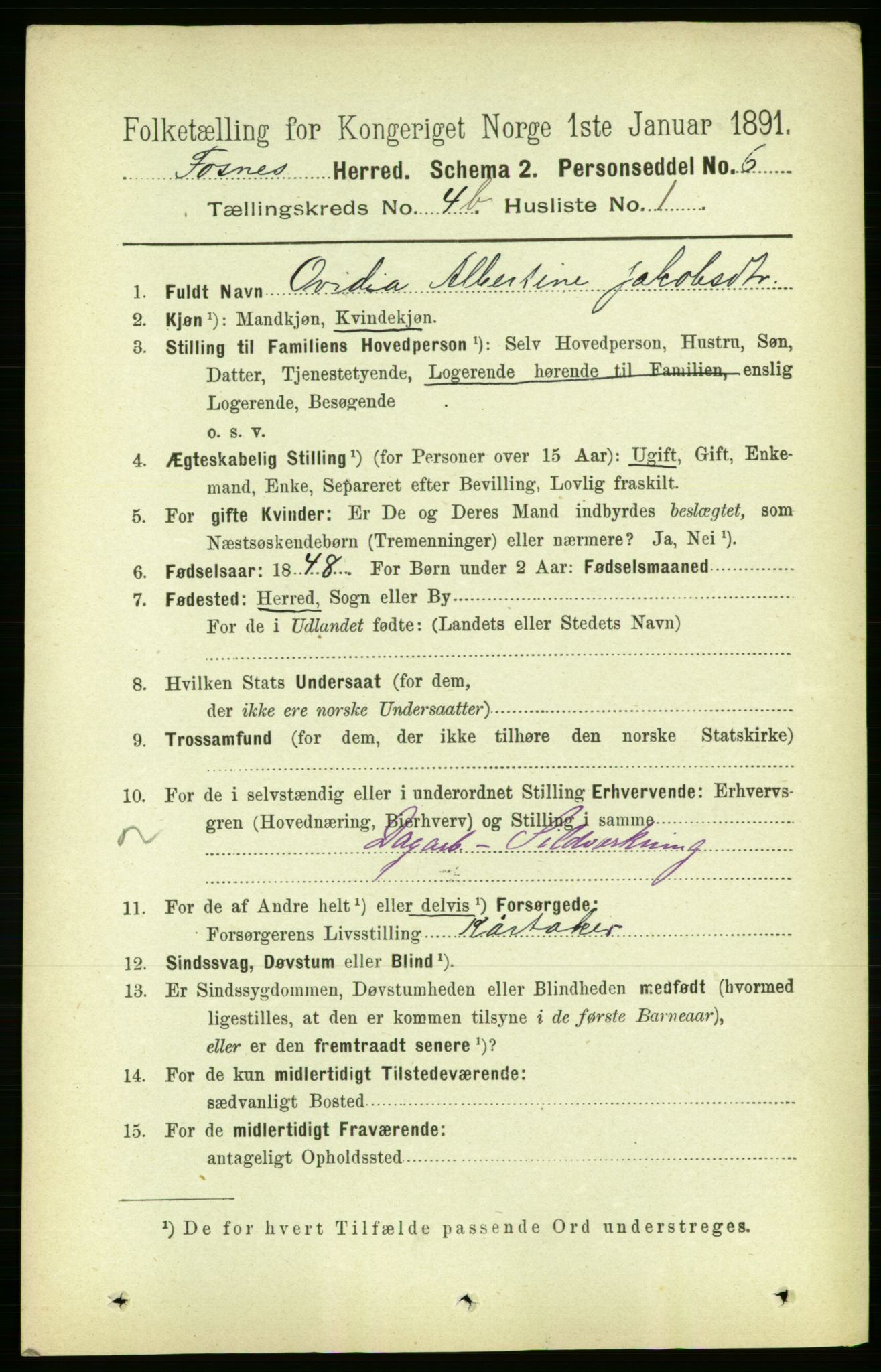 RA, 1891 census for 1748 Fosnes, 1891, p. 1714