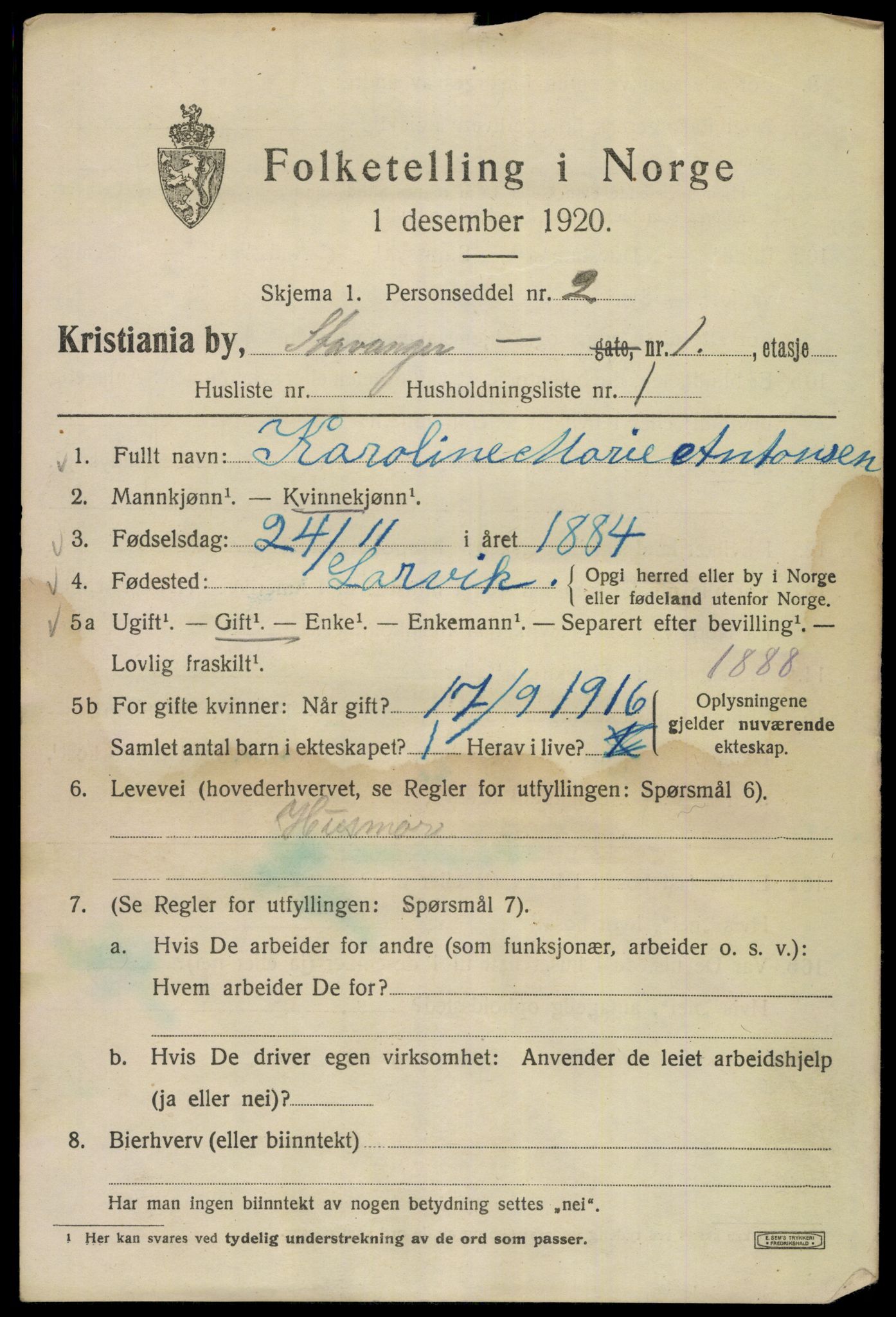 SAO, 1920 census for Kristiania, 1920, p. 536207