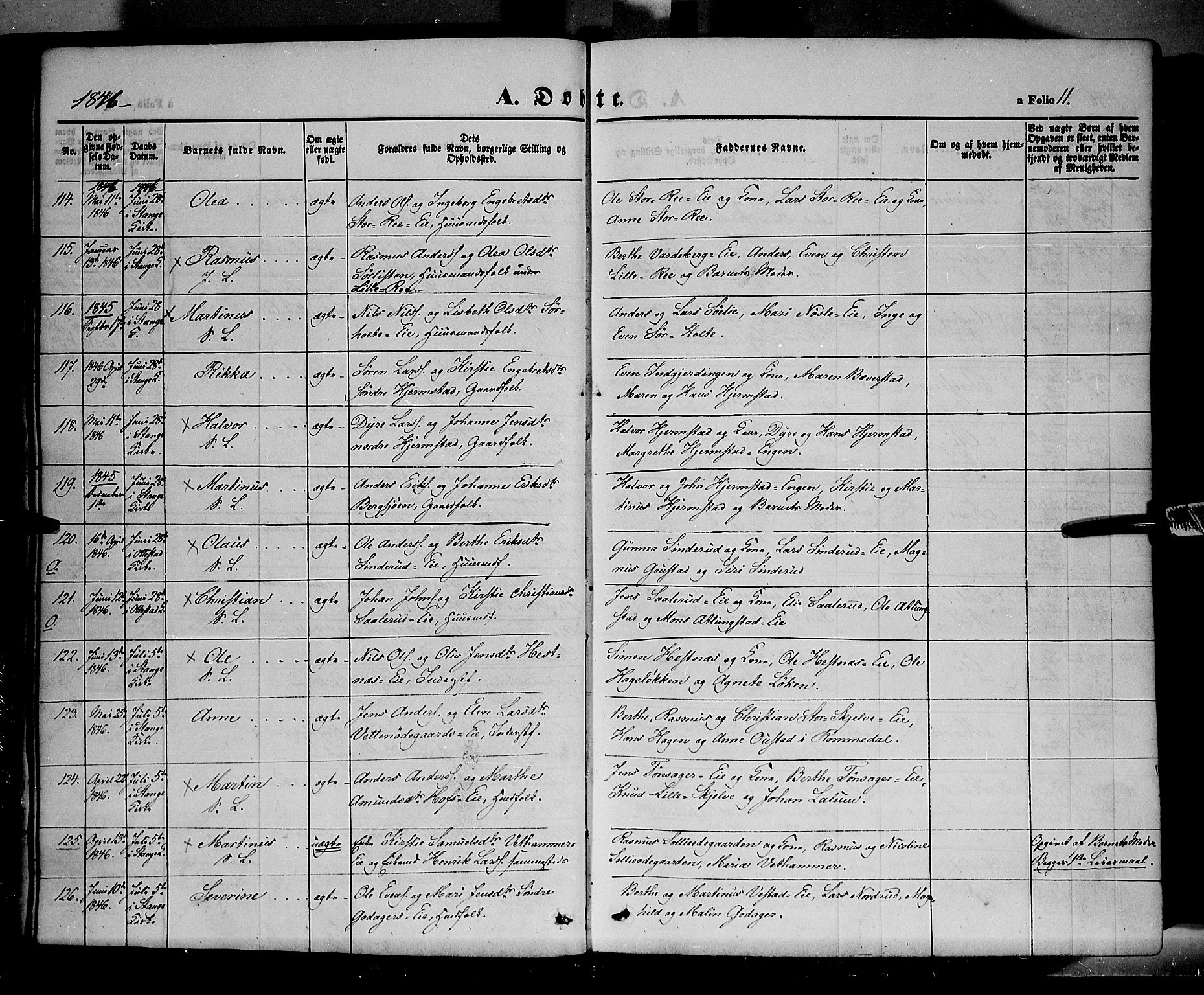 Stange prestekontor, SAH/PREST-002/K/L0011: Parish register (official) no. 11, 1846-1852, p. 11