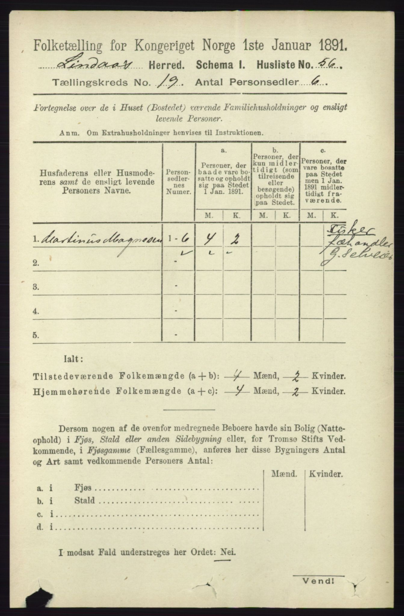 RA, 1891 census for 1263 Lindås, 1891, p. 6928