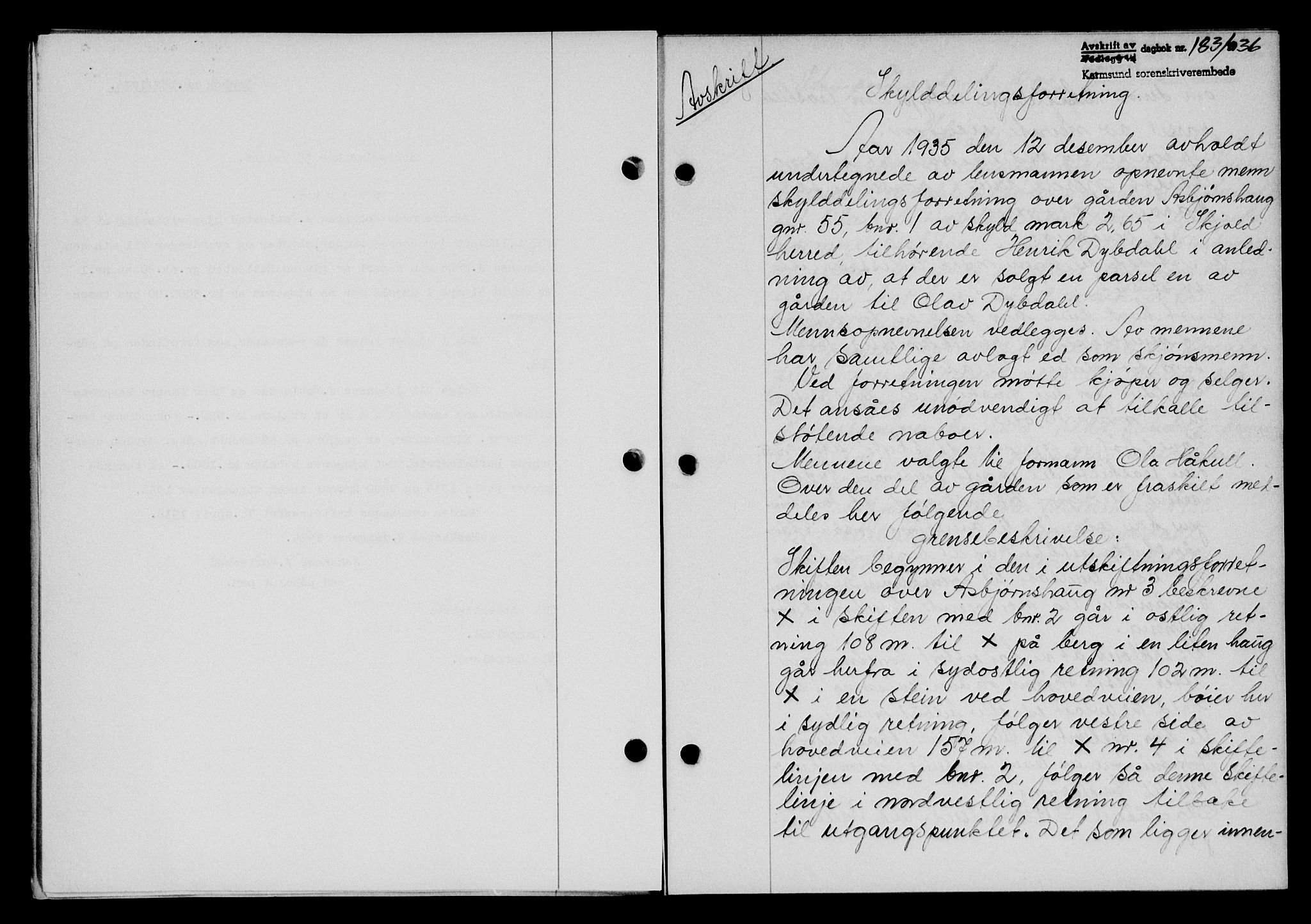 Karmsund sorenskriveri, SAST/A-100311/01/II/IIB/L0066: Mortgage book no. 47A, 1936-1936, Diary no: : 183/1936