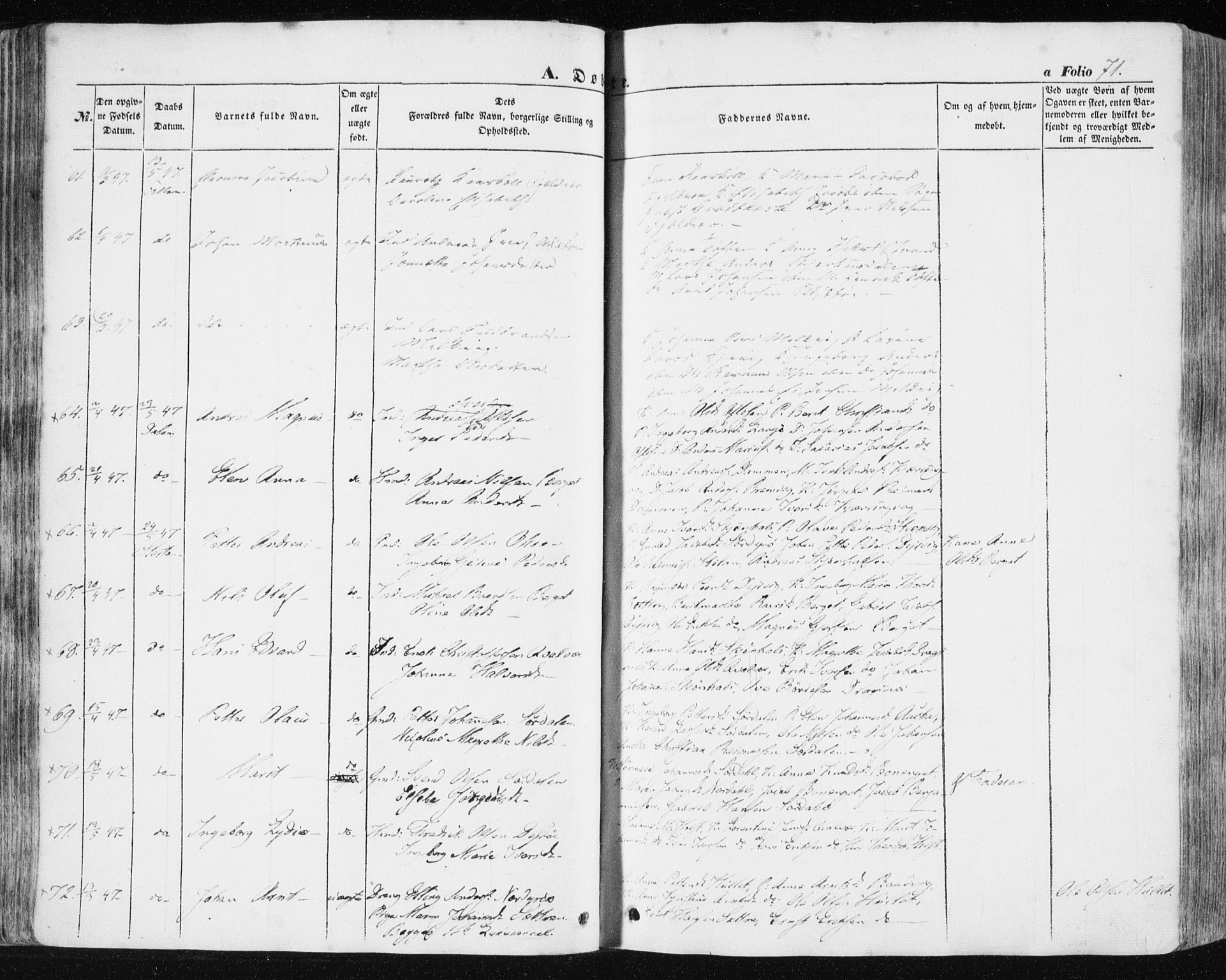 Ministerialprotokoller, klokkerbøker og fødselsregistre - Sør-Trøndelag, AV/SAT-A-1456/634/L0529: Parish register (official) no. 634A05, 1843-1851, p. 71