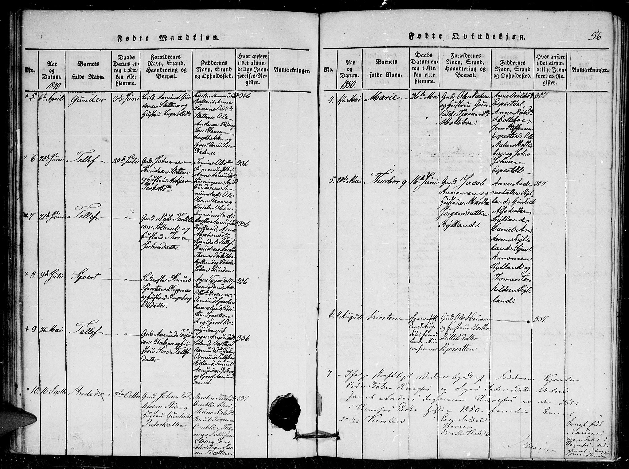 Herefoss sokneprestkontor, AV/SAK-1111-0019/F/Fa/Faa/L0001: Parish register (official) no. A 1, 1816-1860, p. 56