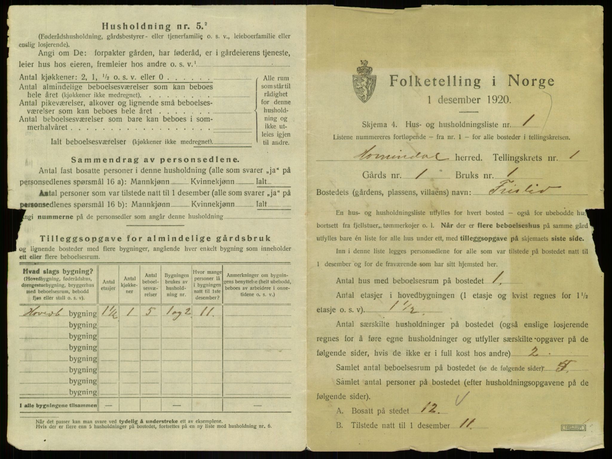 SAB, 1920 census for Hornindal, 1920, p. 27