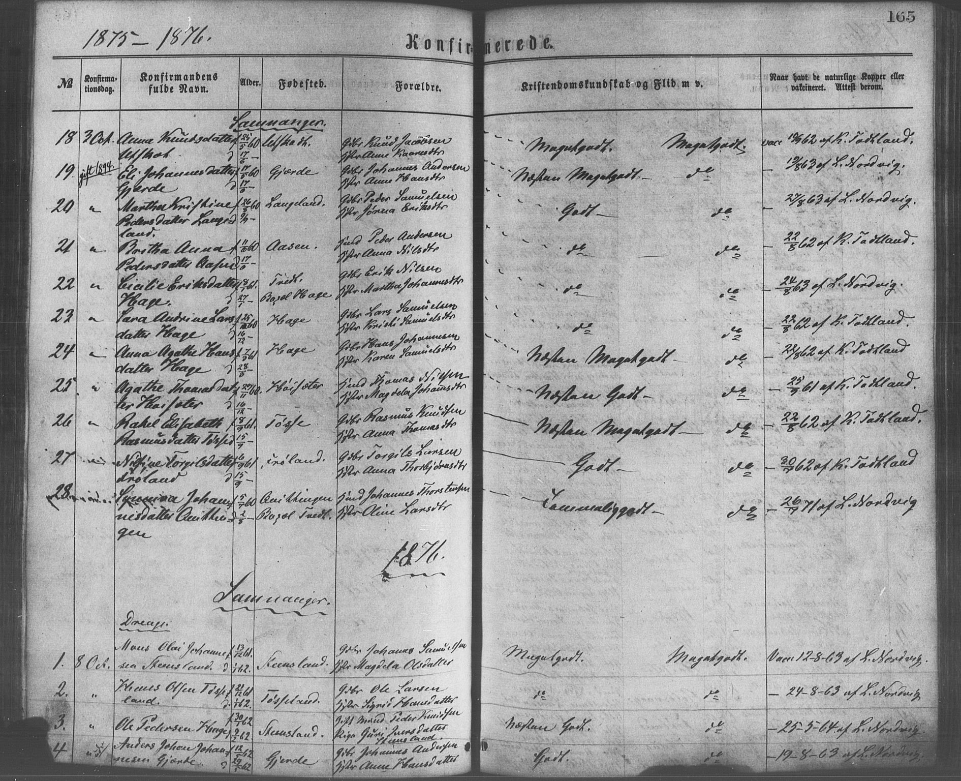 Os sokneprestembete, SAB/A-99929: Parish register (official) no. A 18, 1874-1884, p. 165